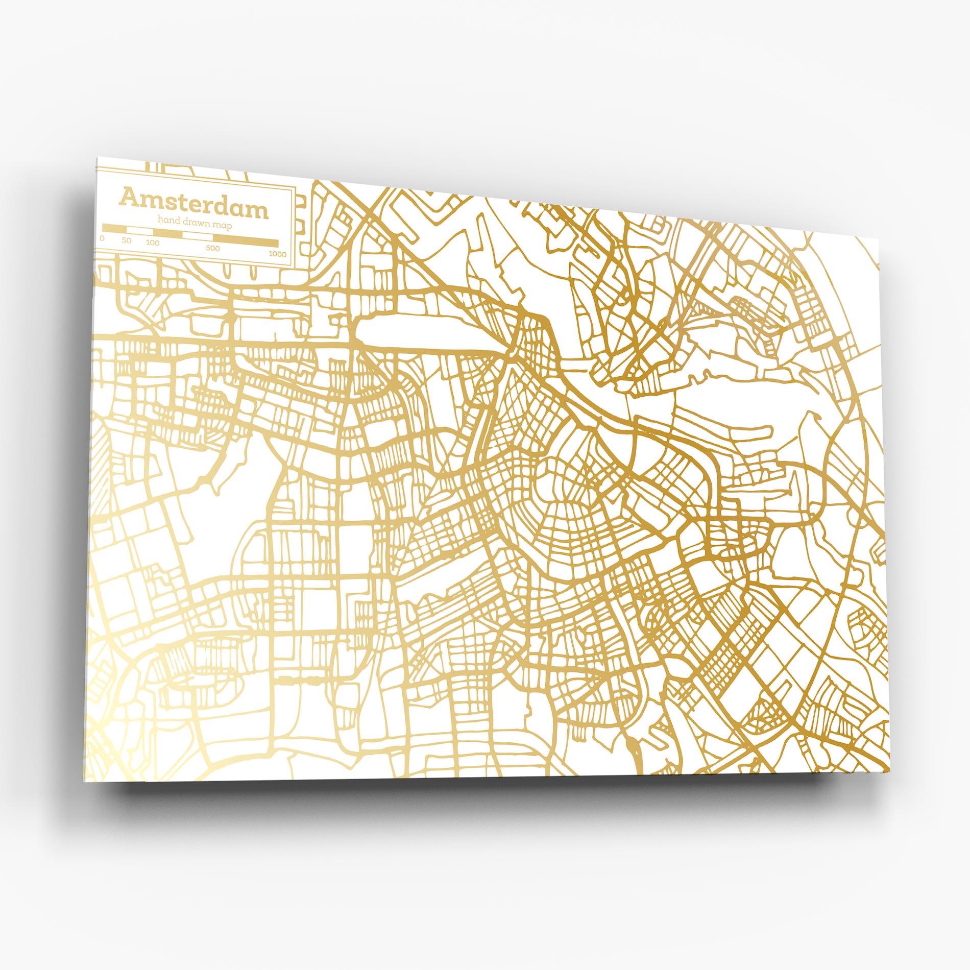 Obraz na Szkle Amsterdam Gold Map mockup 6