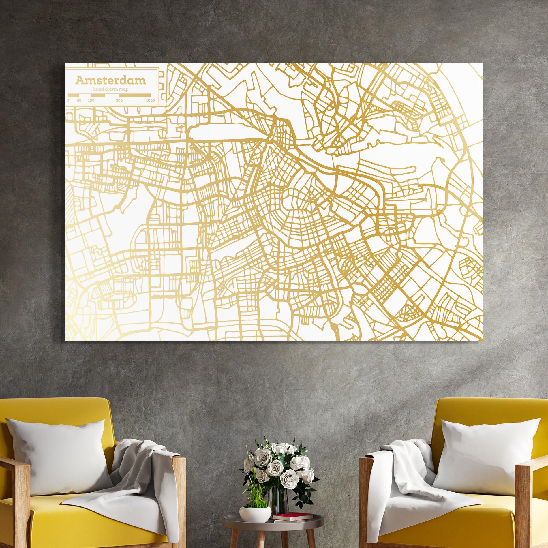 Obraz na Szkle Amsterdam Gold Map mockup 4