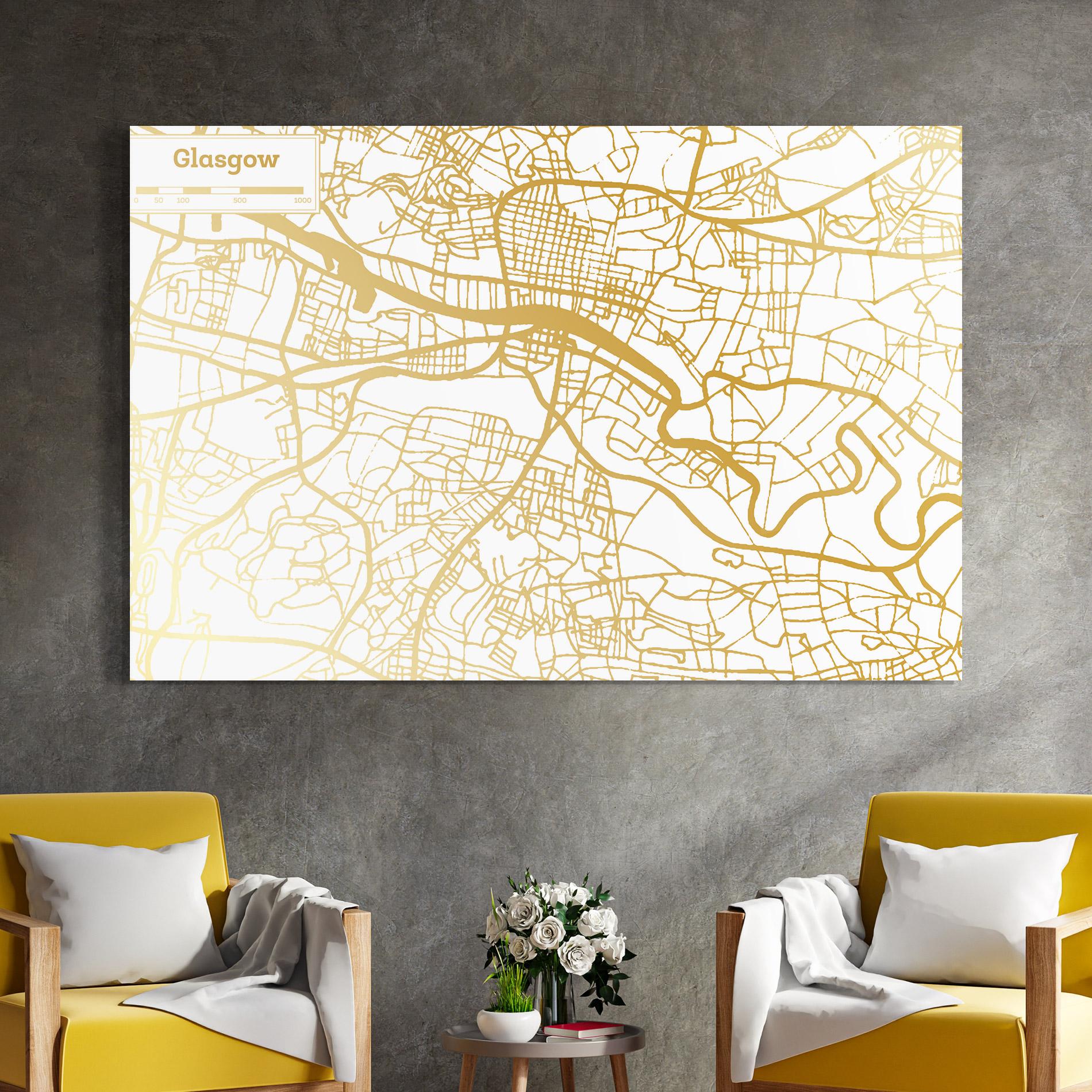 Obraz na Szkle Glasgow Gold Map mockup 4