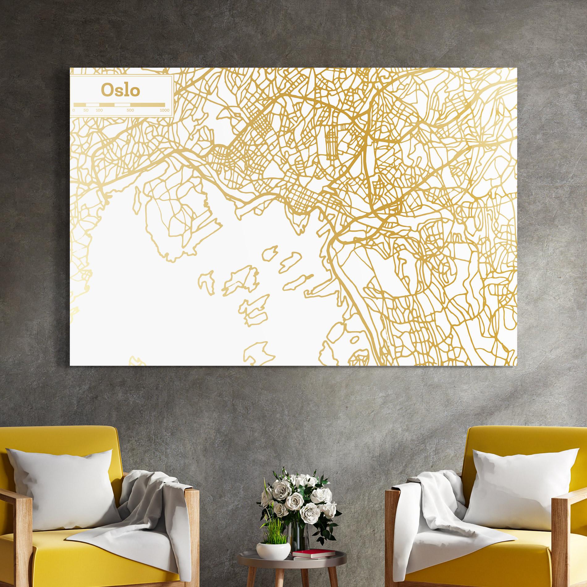 Obraz na Szkle Oslo Gold Map mockup 4