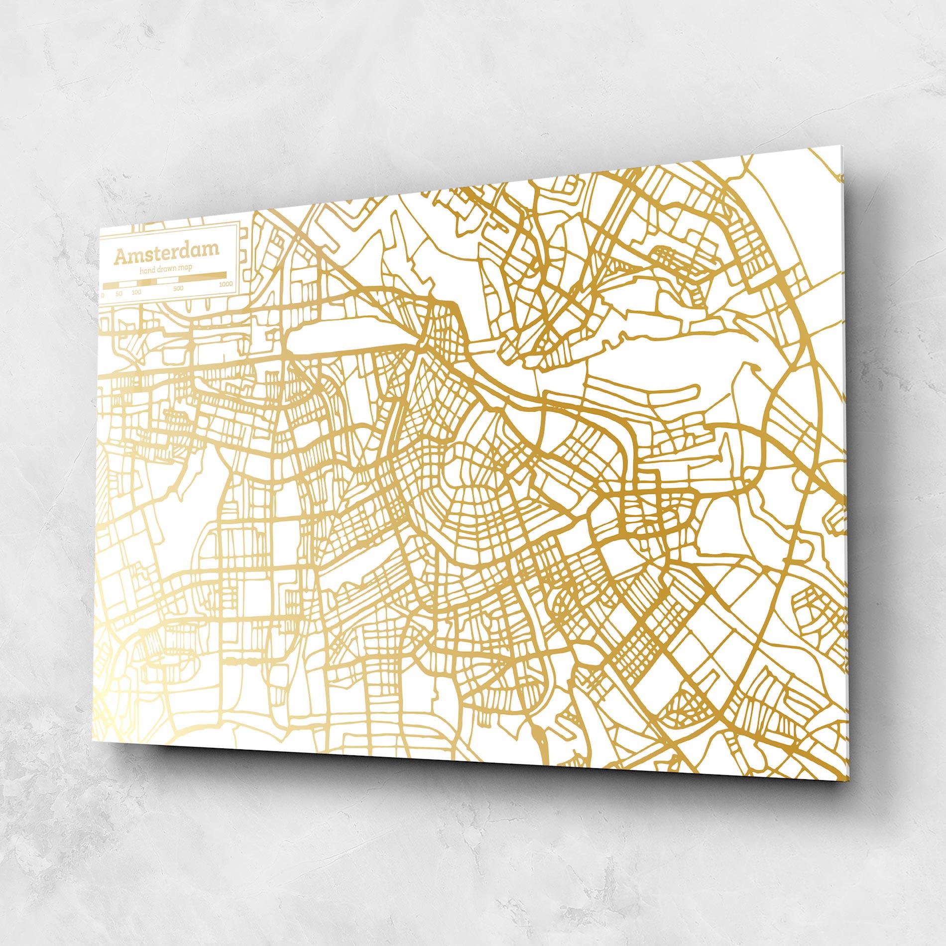 Obraz na Szkle Amsterdam Gold Map mockup 1