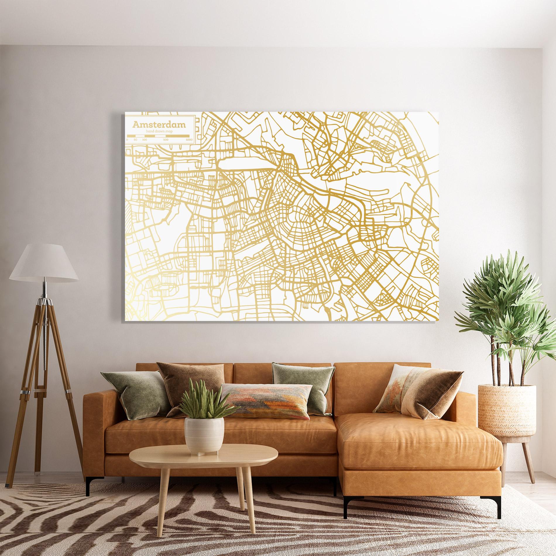 Obraz na Szkle Amsterdam Gold Map mockup 7