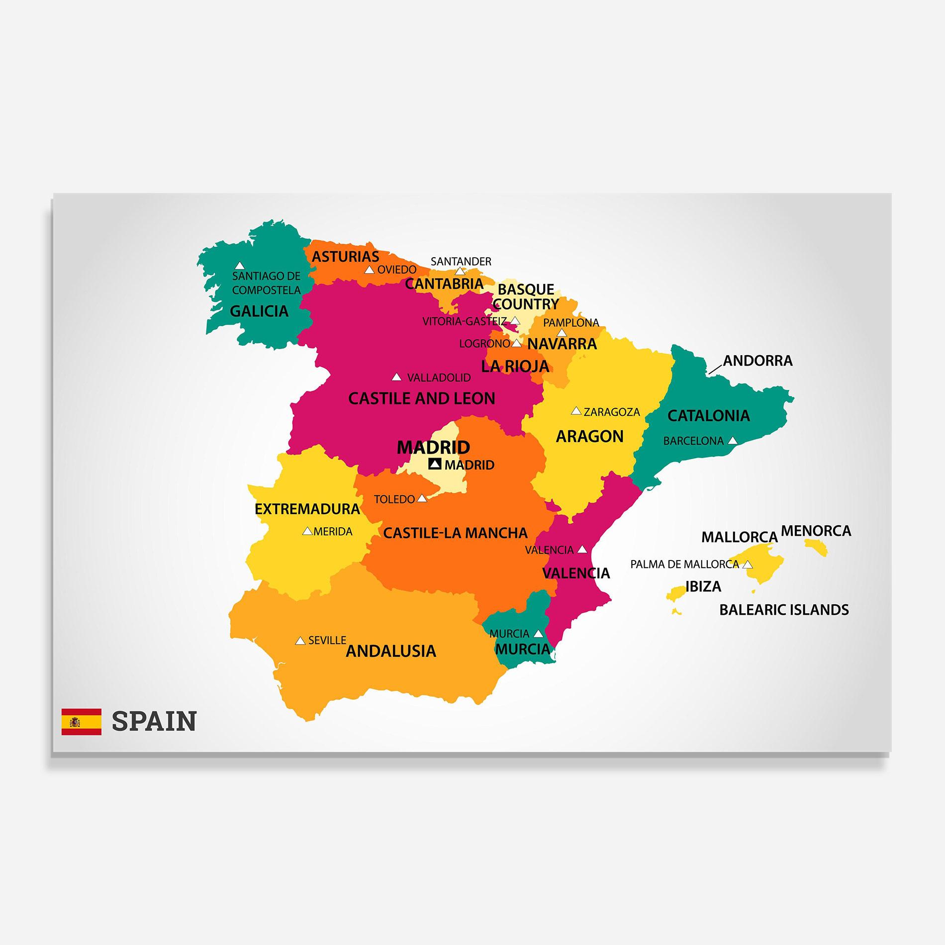 Obraz na Szkle Spain Colorful Map mockup 0