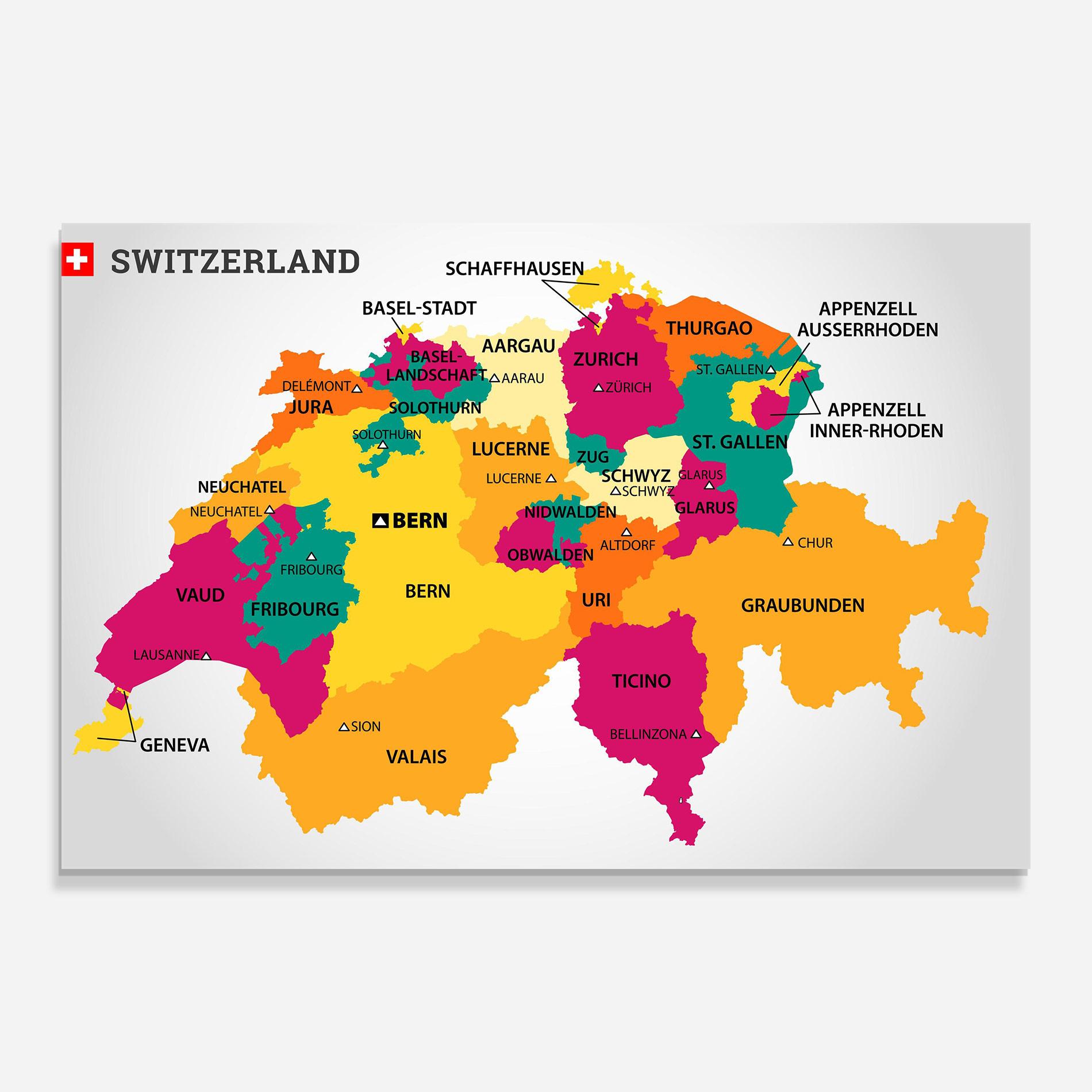 Obraz na Szkle Switzerland Colorful Map mockup 0