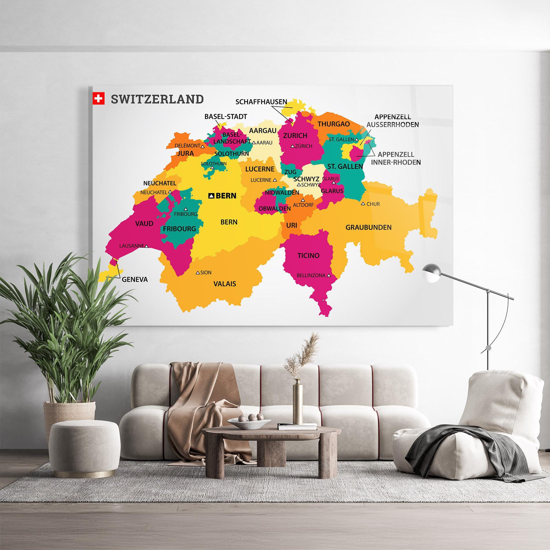 Obraz na Szkle Switzerland Colorful Map mockup 9