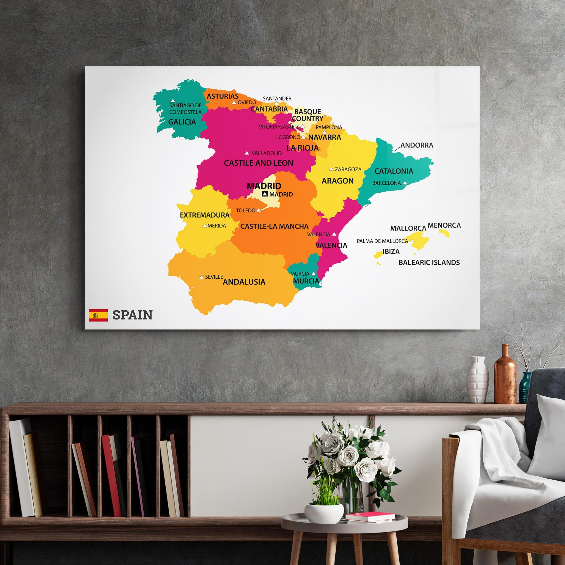 Obraz na Szkle Spain Colorful Map mockup 2