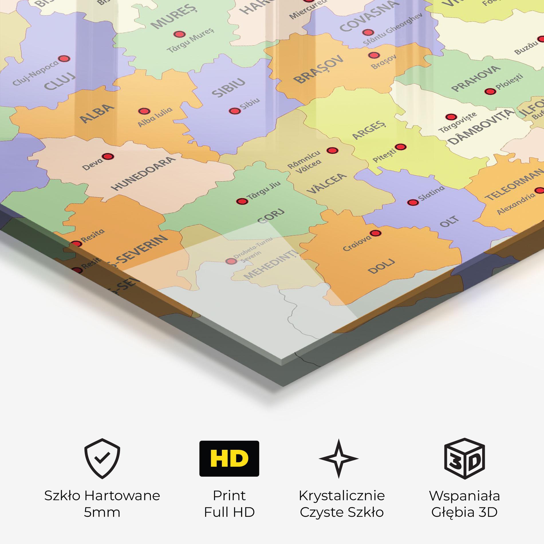 Obraz na Szkle Romania Map mockup 3