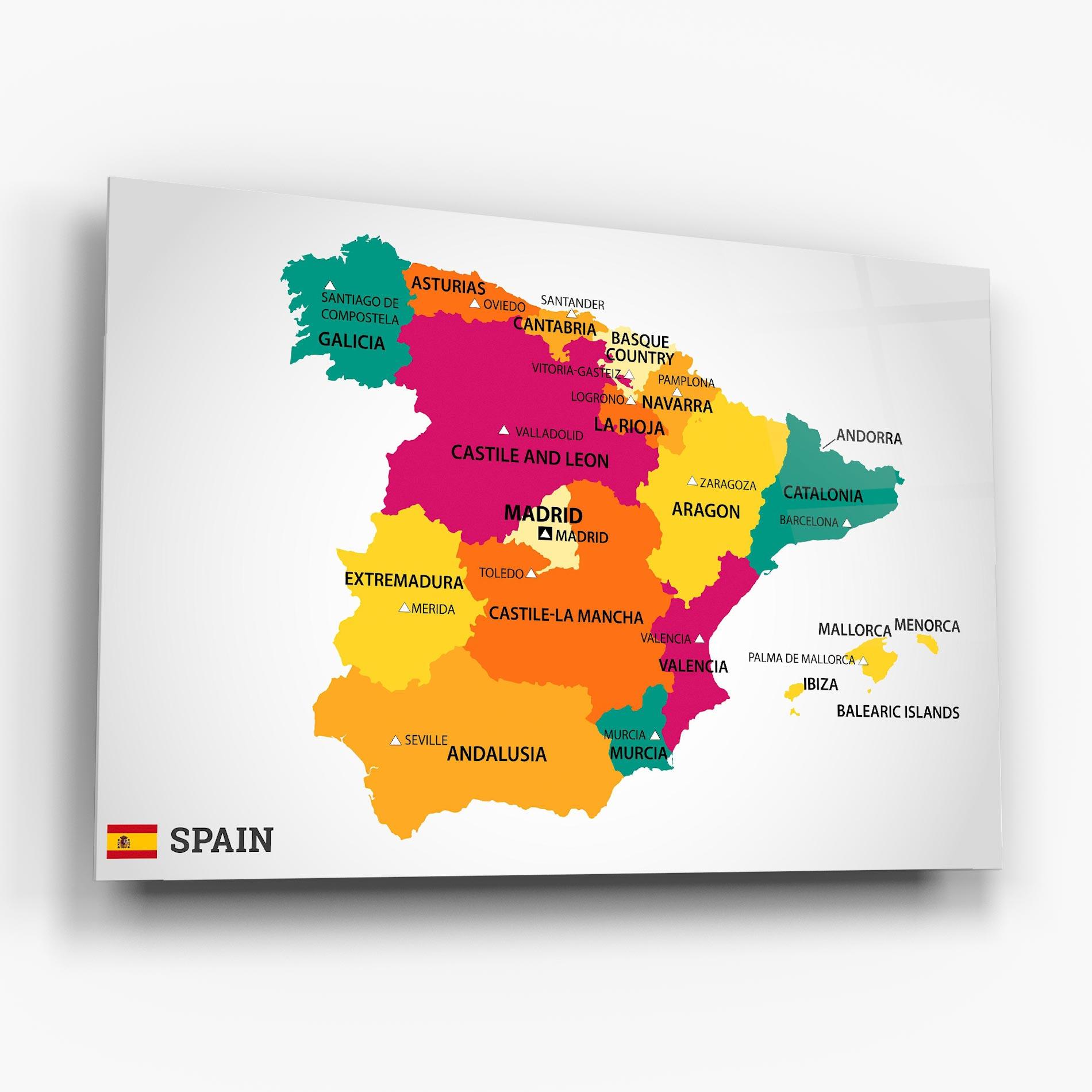 Obraz na Szkle Spain Colorful Map mockup 6