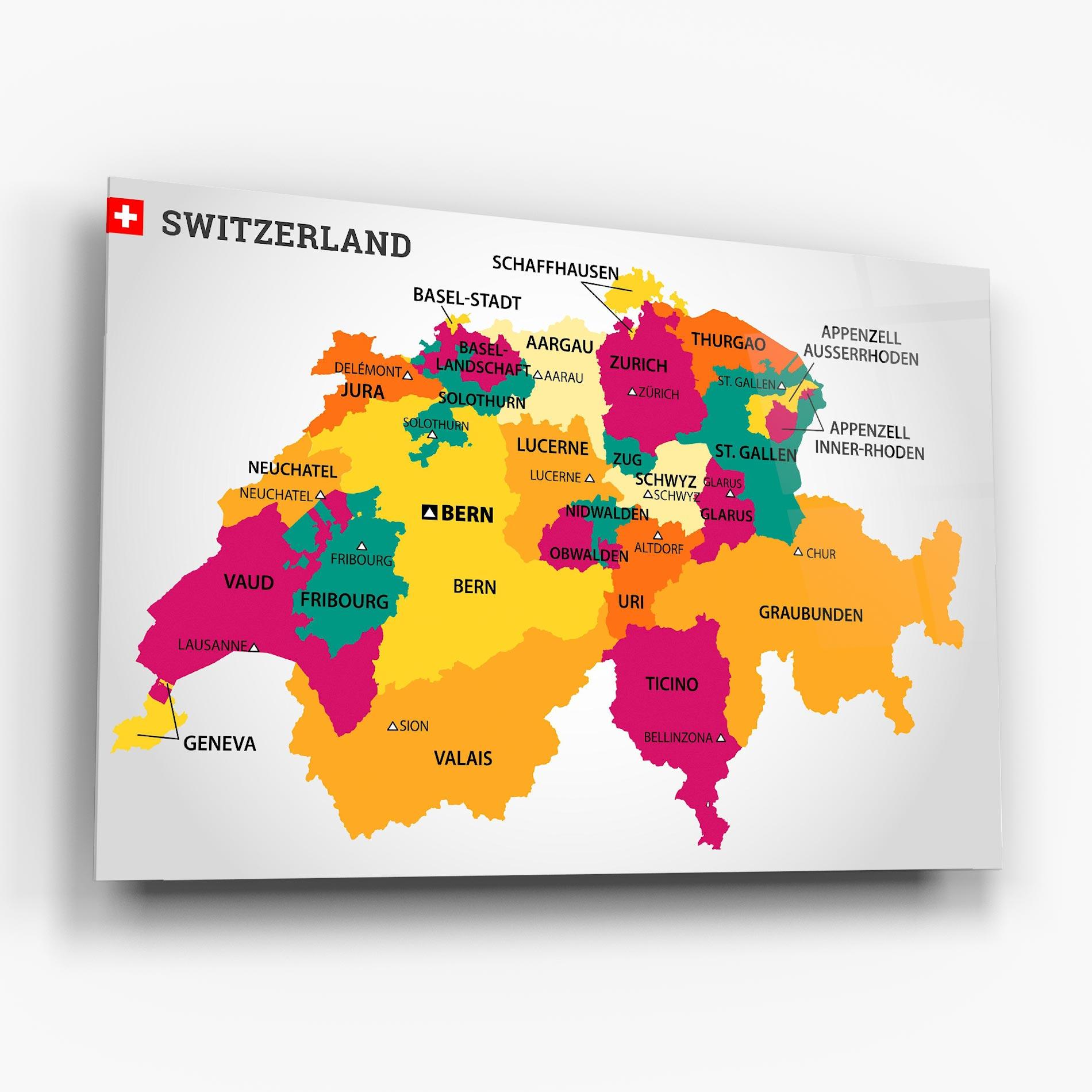Obraz na Szkle Switzerland Colorful Map mockup 6