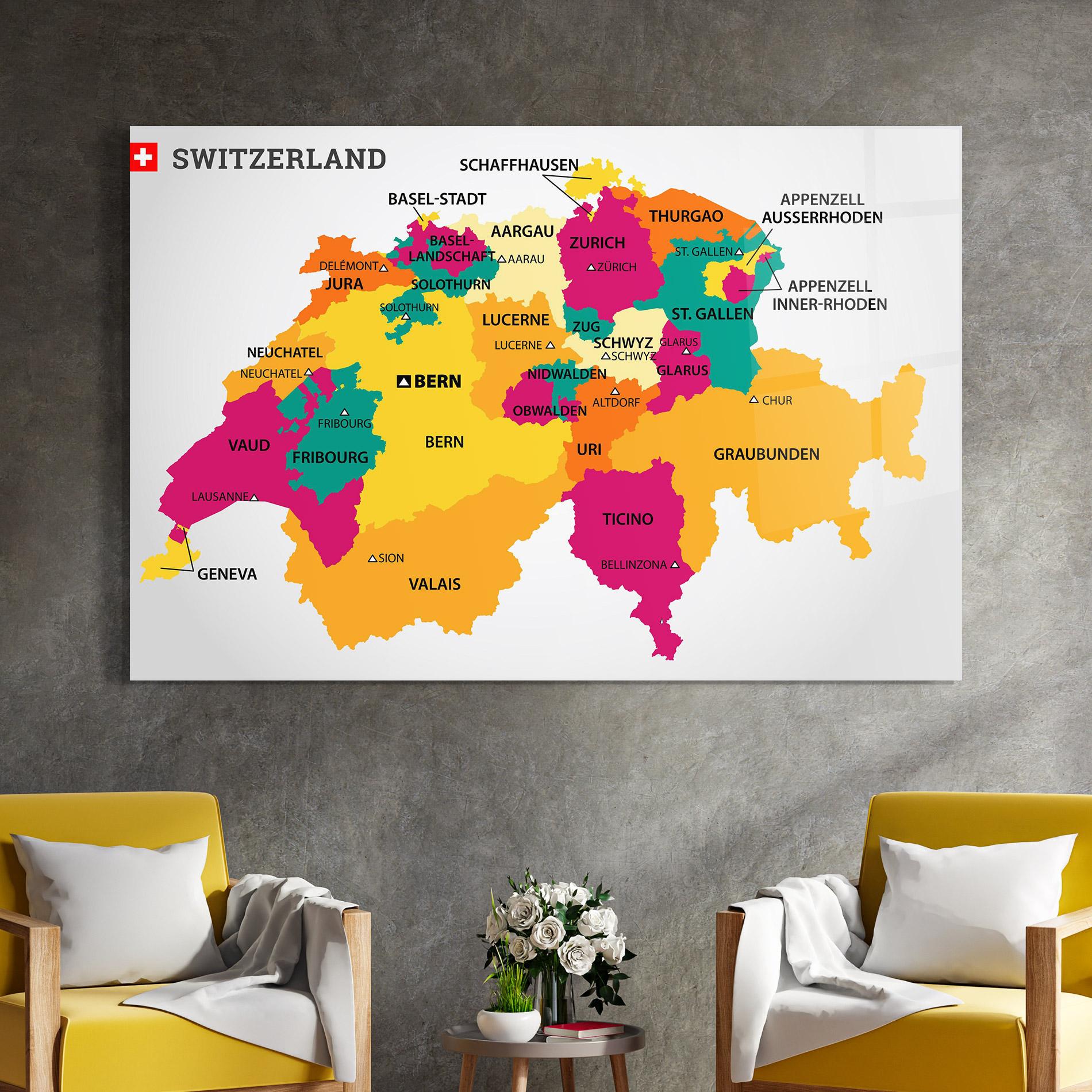 Obraz na Szkle Switzerland Colorful Map mockup 4