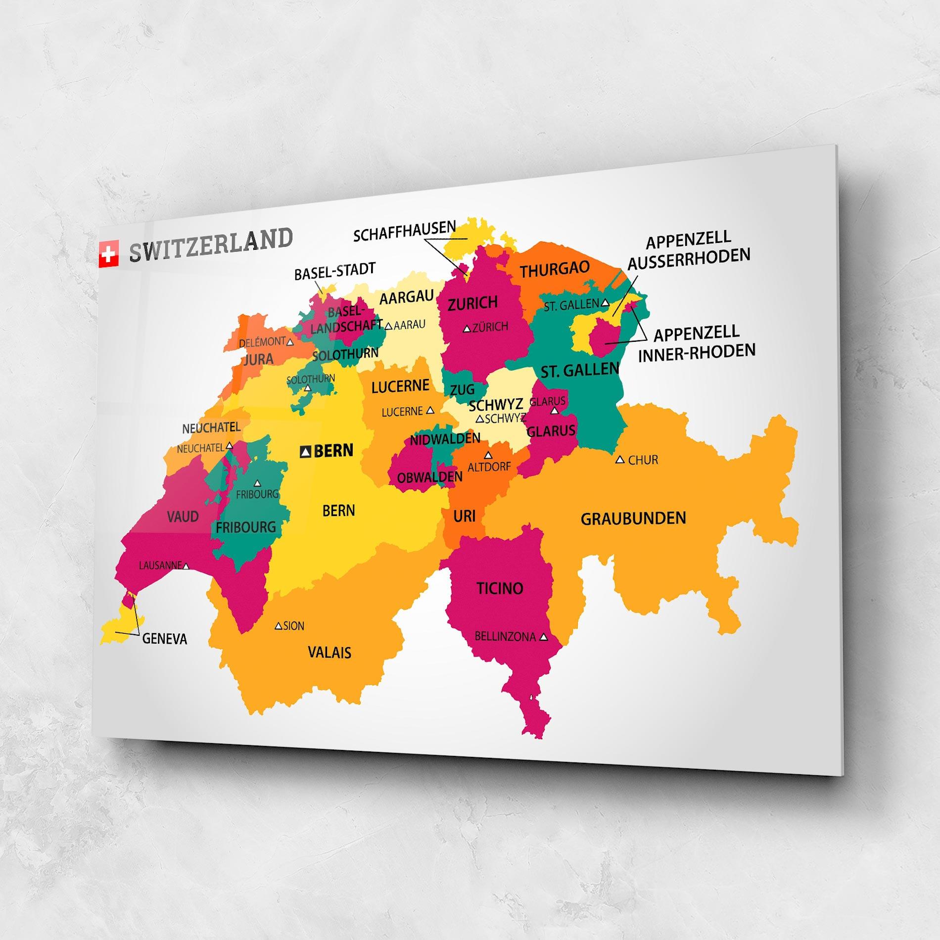 Obraz na Szkle Switzerland Colorful Map mockup 1