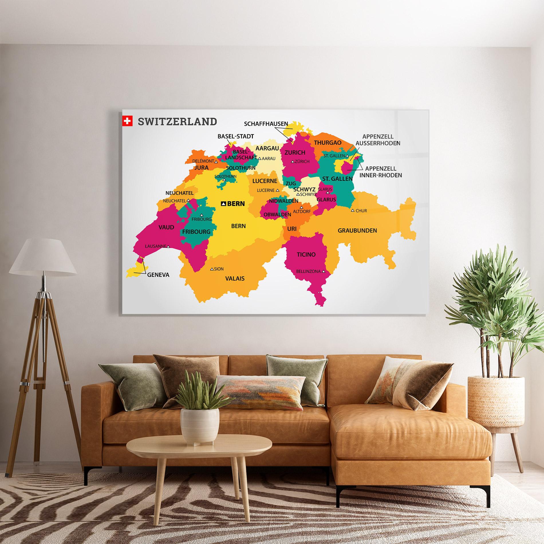 Obraz na Szkle Switzerland Colorful Map mockup 7
