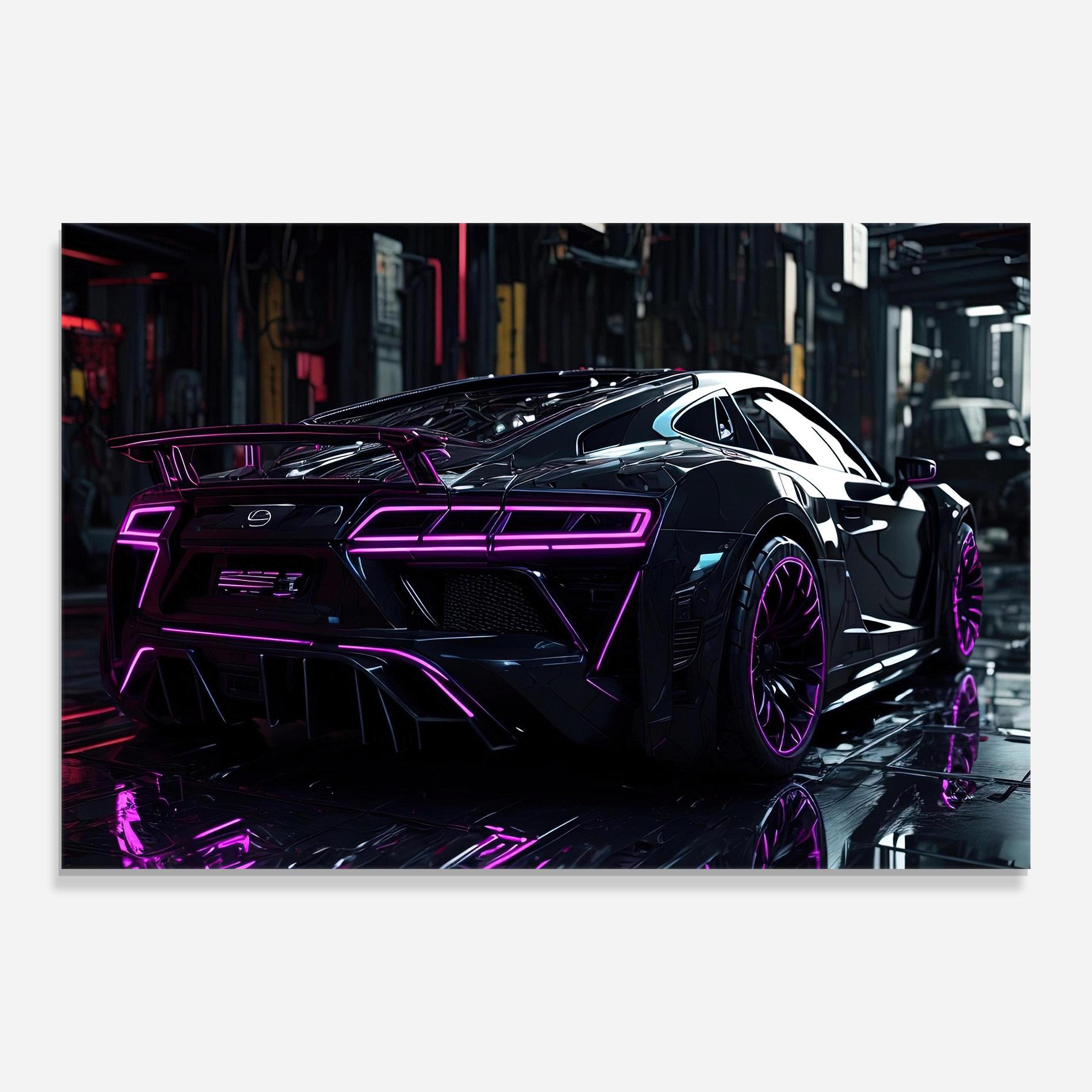 Obraz na Szkle Futuristic Purple Black Hypercar mockup 0