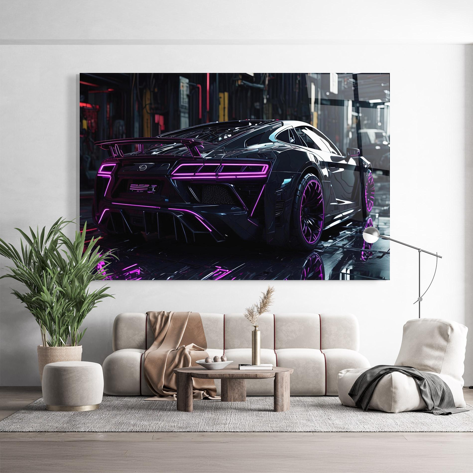 Obraz na Szkle Futuristic Purple Black Hypercar mockup 9