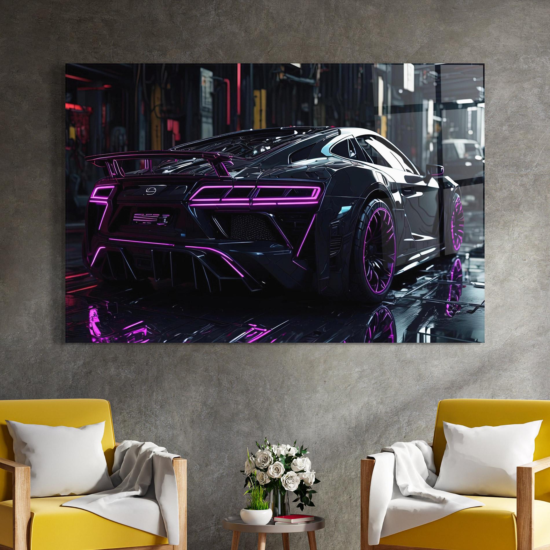 Obraz na Szkle Futuristic Purple Black Hypercar mockup 4