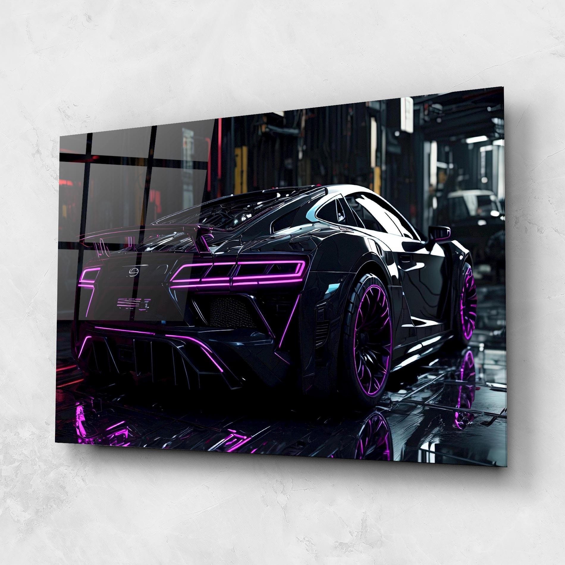 Obraz na Szkle Futuristic Purple Black Hypercar mockup 1