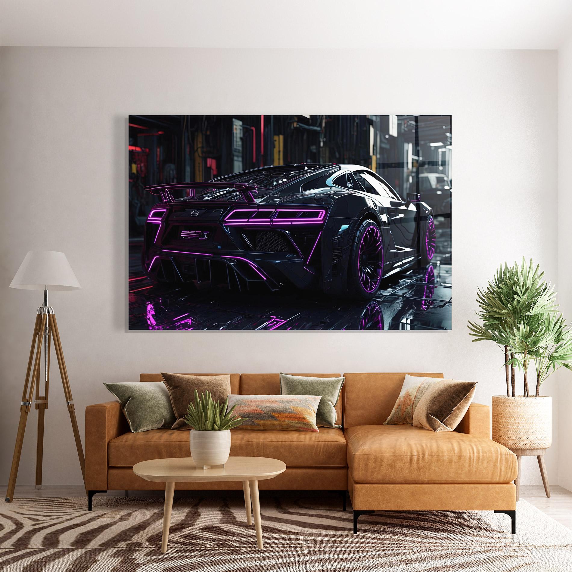 Obraz na Szkle Futuristic Purple Black Hypercar mockup 7