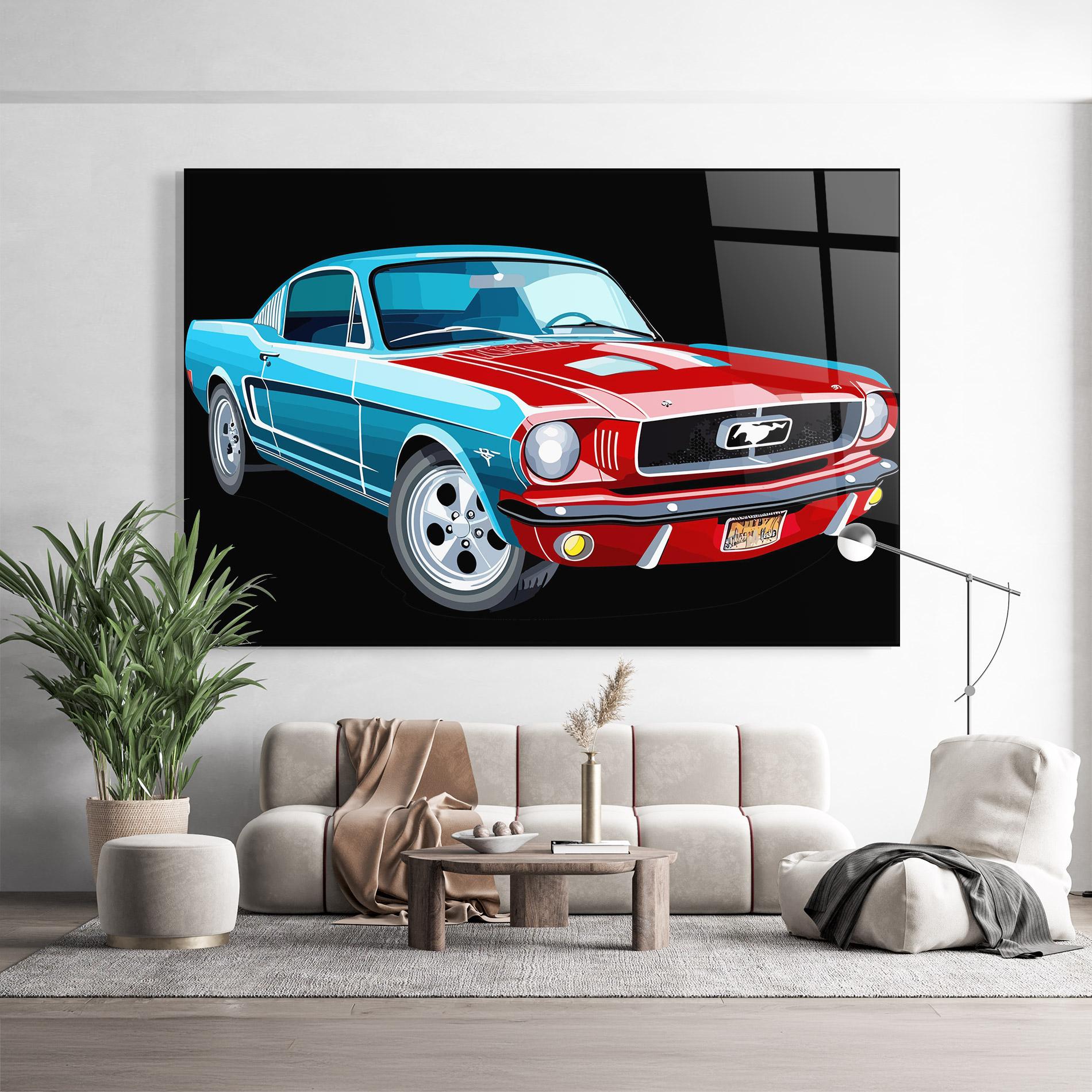 Obraz na Szkle Blue Red Mustang mockup 9