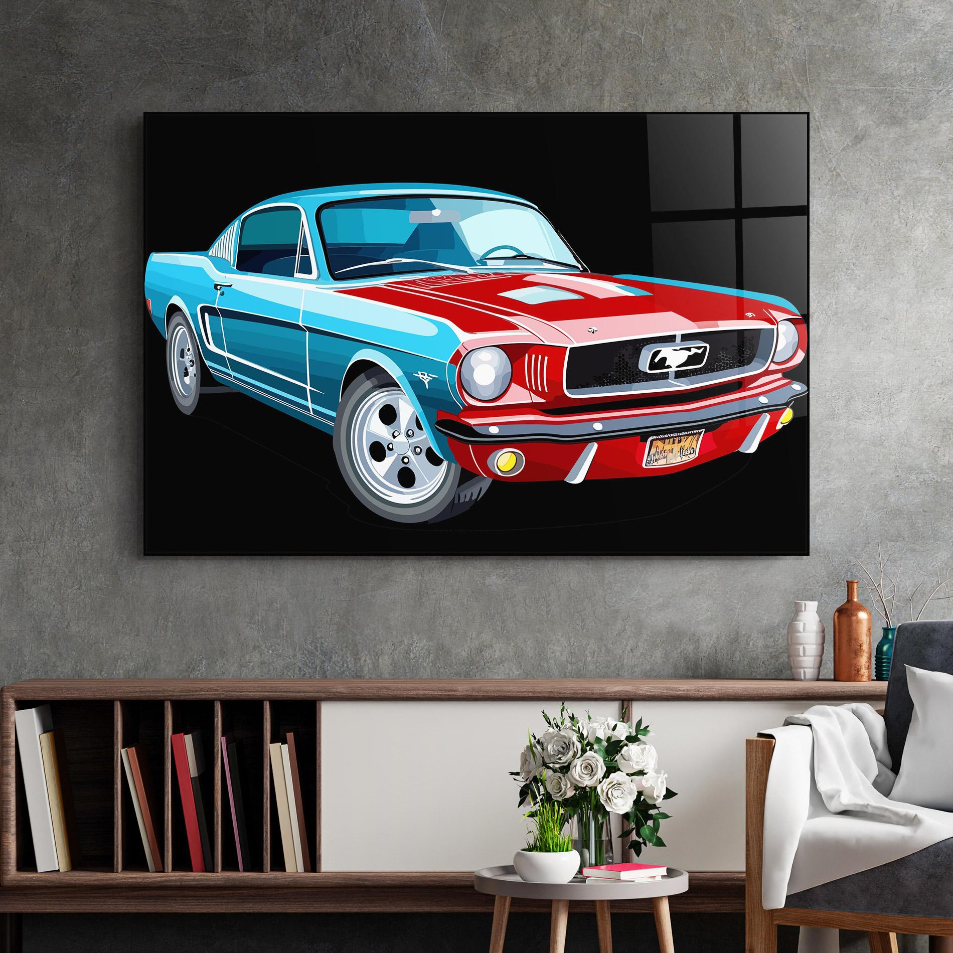 Obraz na Szkle Blue Red Mustang mockup 2