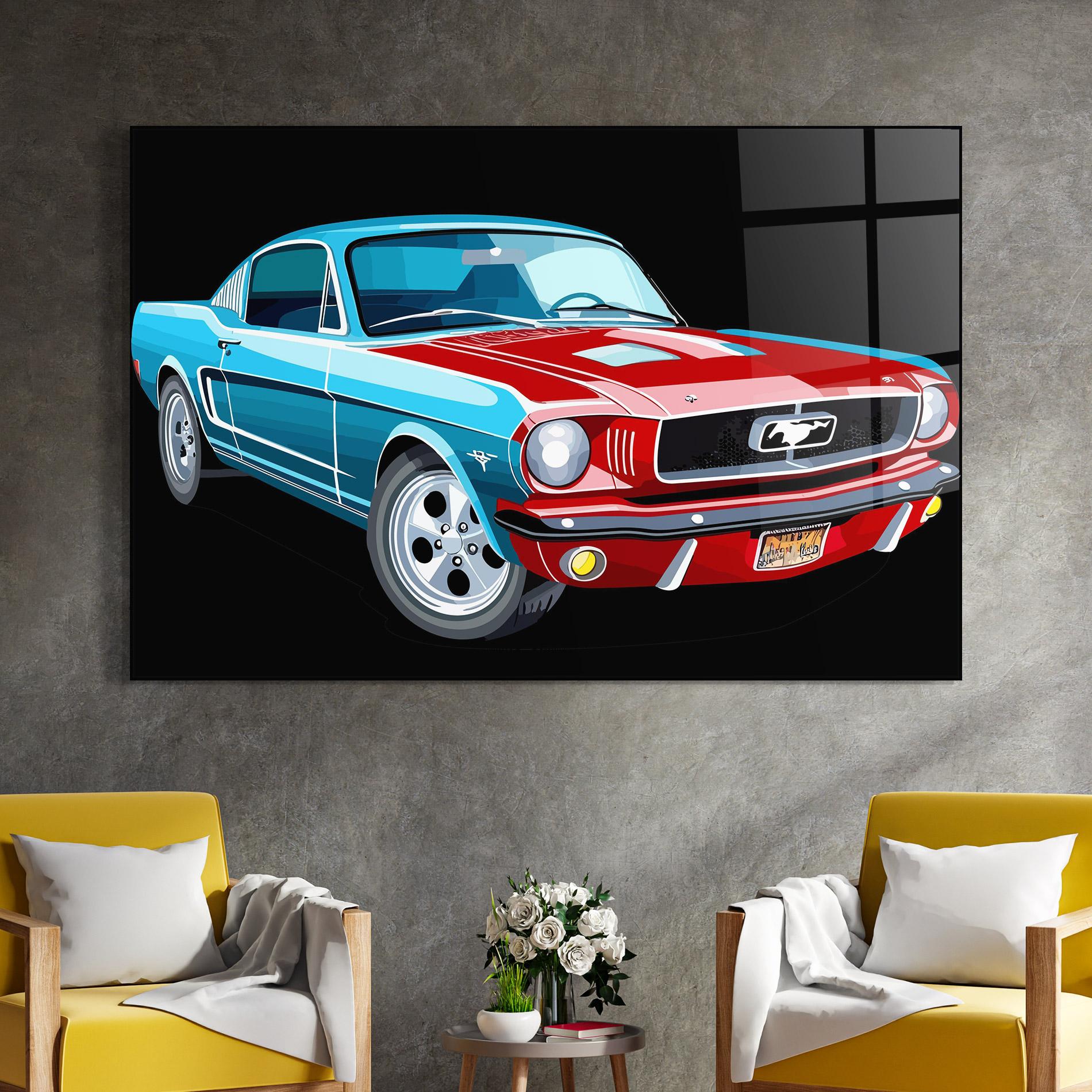 Obraz na Szkle Blue Red Mustang mockup 4
