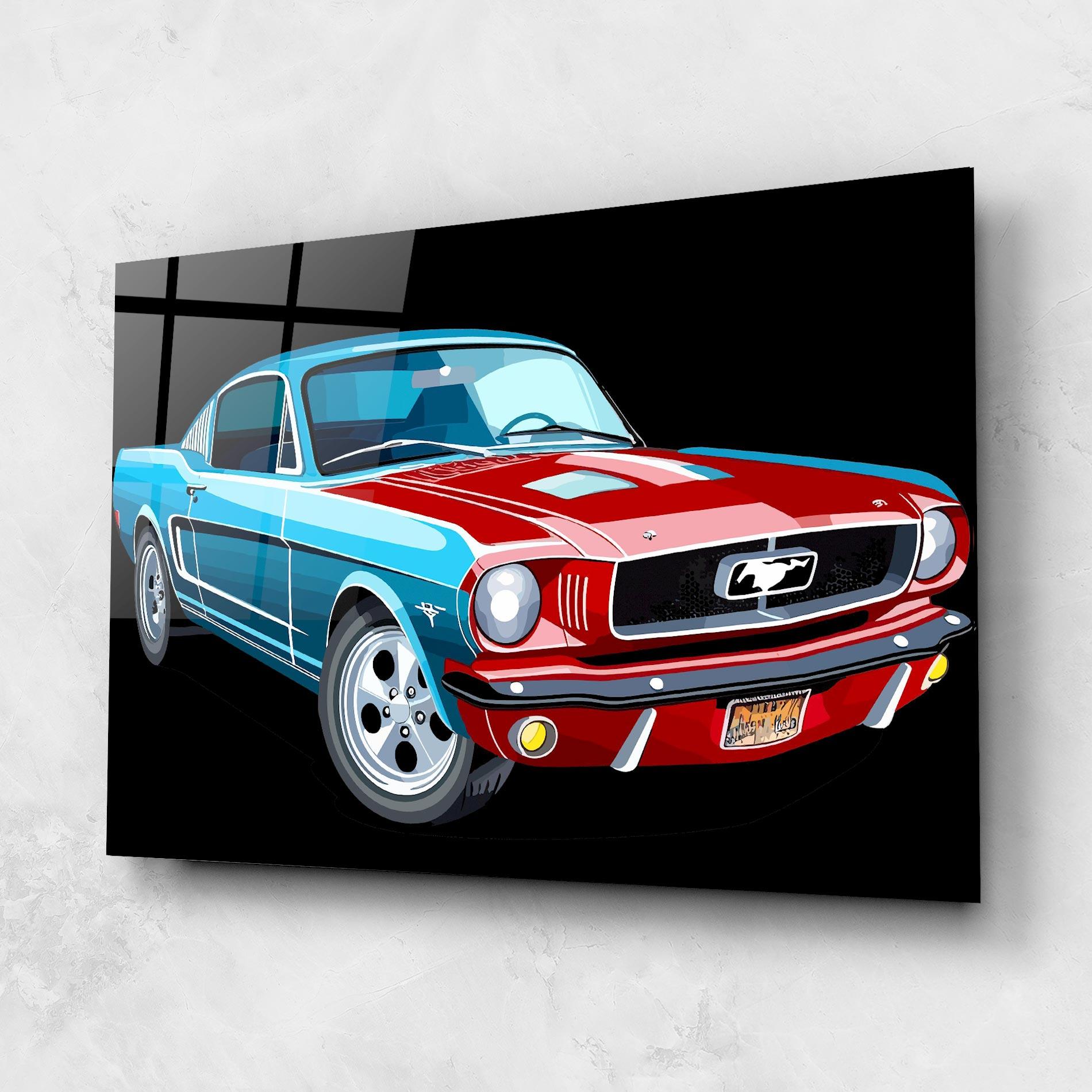 Obraz na Szkle Blue Red Mustang mockup 1