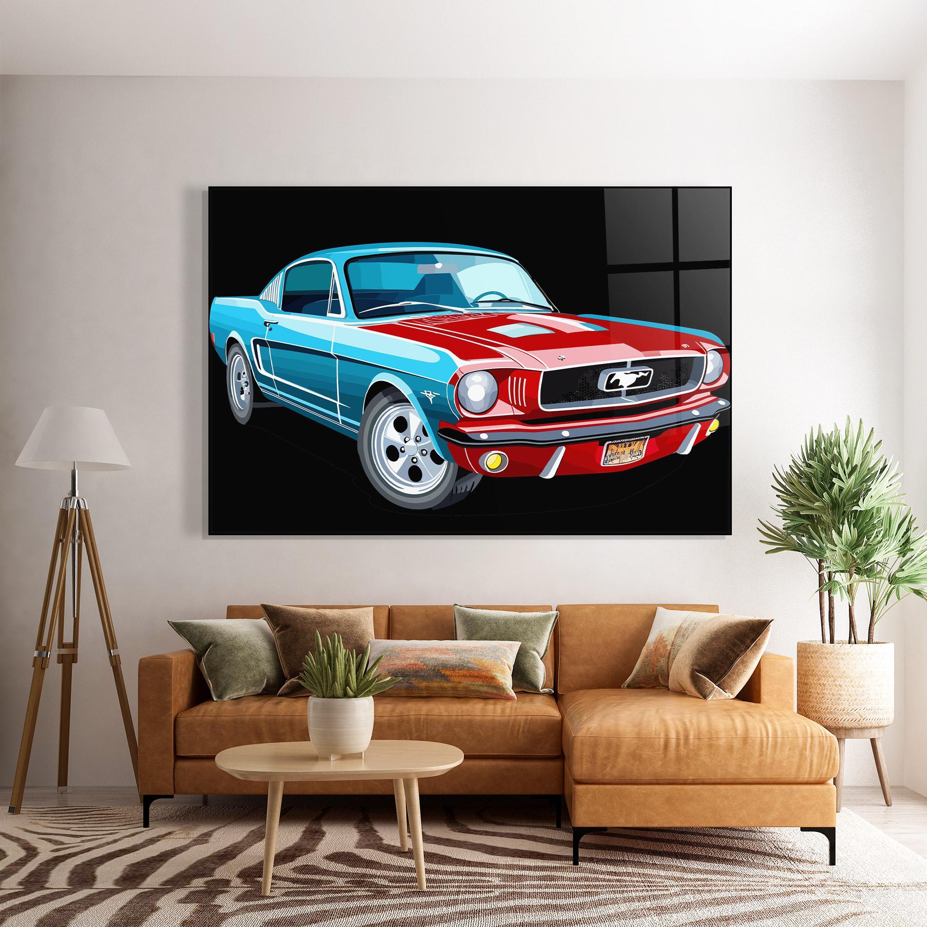 Obraz na Szkle Blue Red Mustang mockup 7