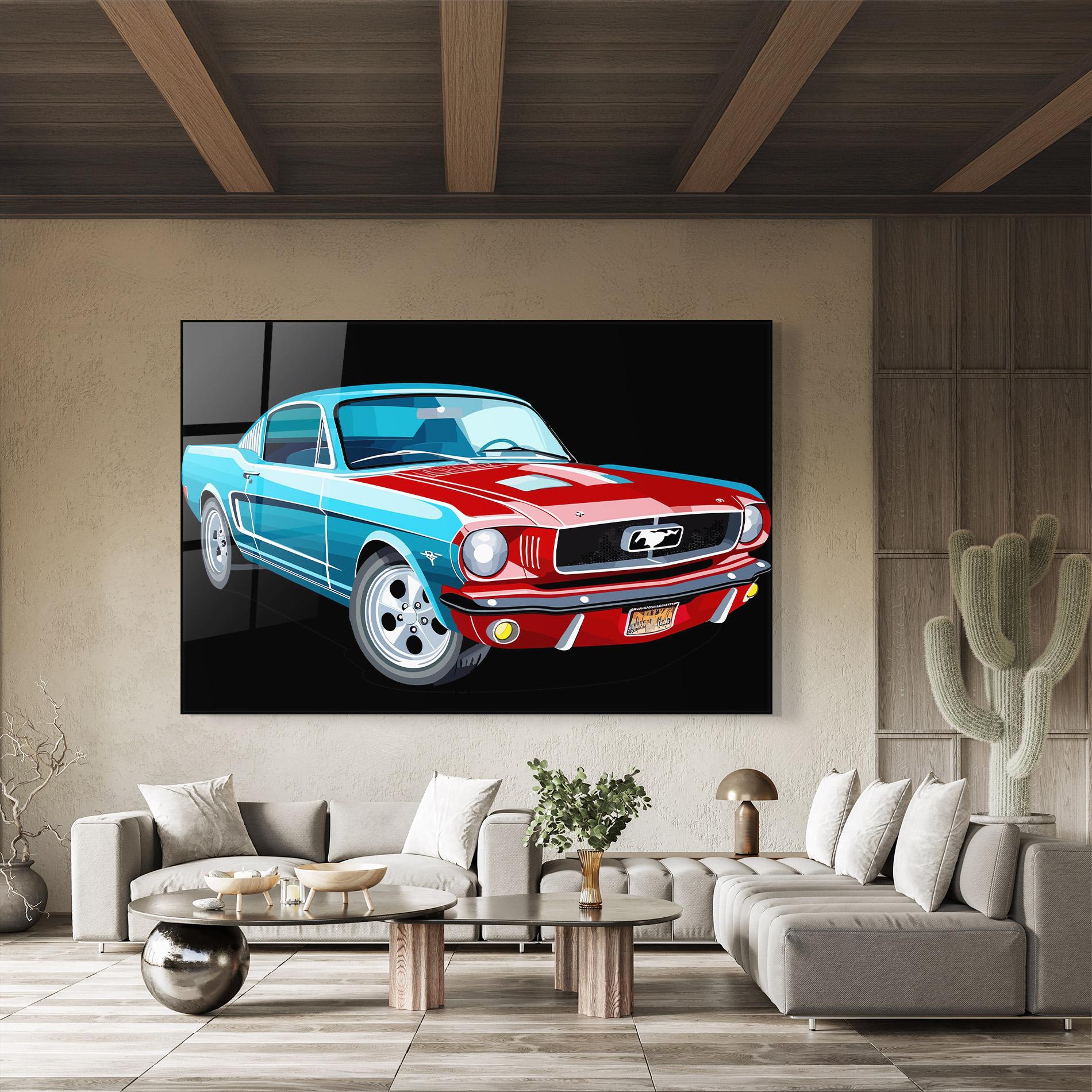 Obraz na Szkle Blue Red Mustang mockup 8