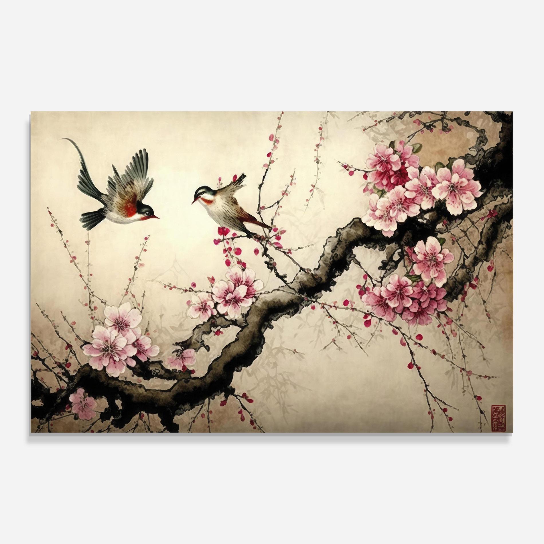 Obraz na Szkle Cherry Blossom Birds mockup 0
