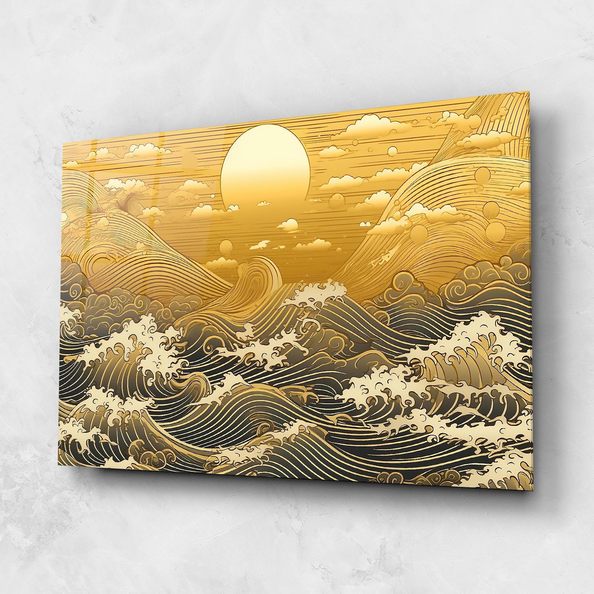 Obraz na Szkle Blue Gold Waves mockup 1