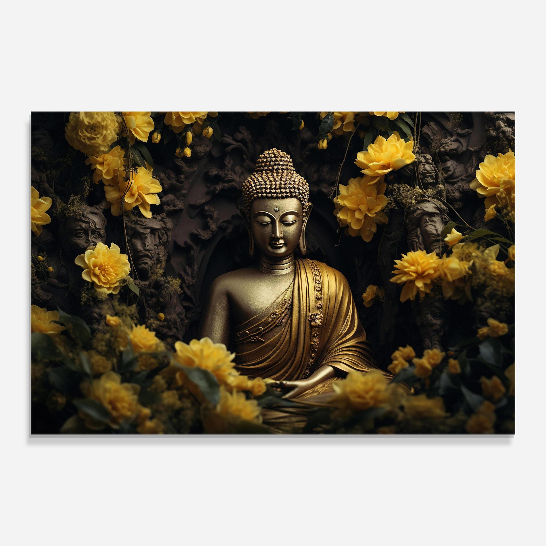 Obraz na Szkle Gold Buddha Flowers mockup 0