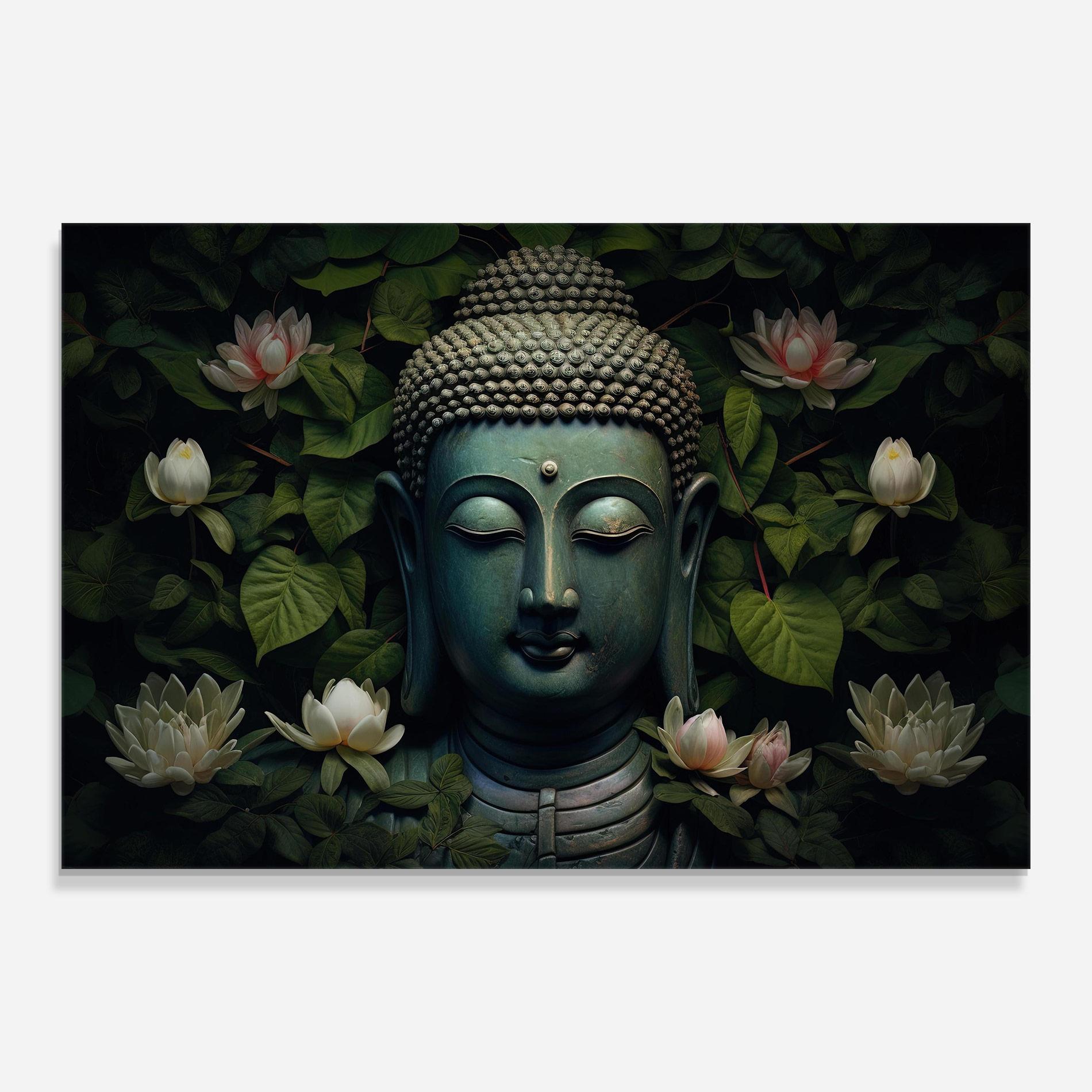 Obraz na Szkle Green Statue Buddha mockup 0