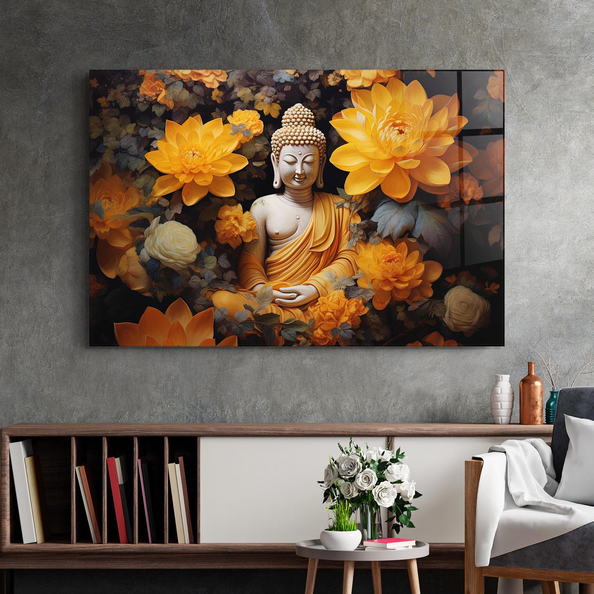 Obraz na Szkle Buddha Big Flowers mockup 2