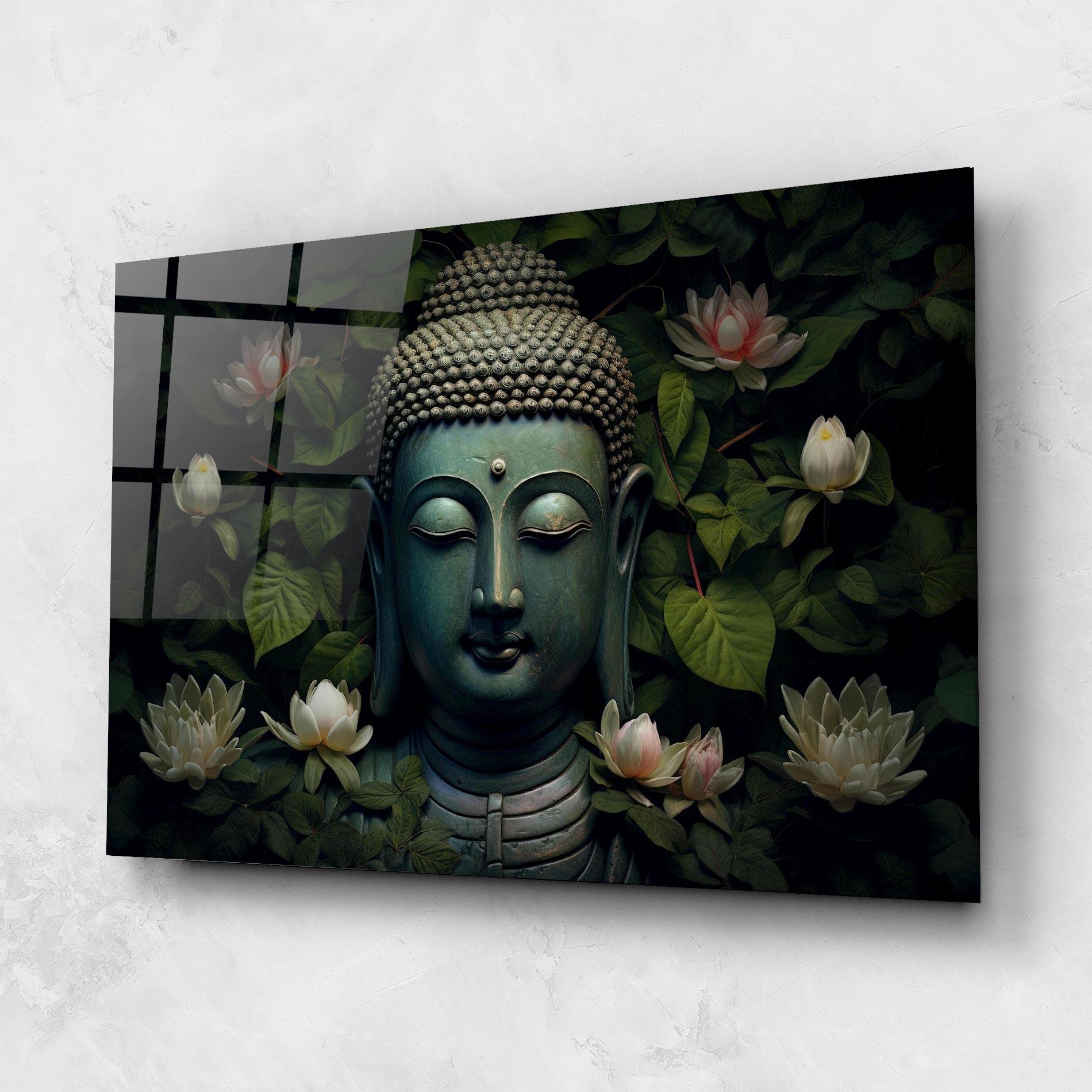Obraz na Szkle Green Statue Buddha mockup 1
