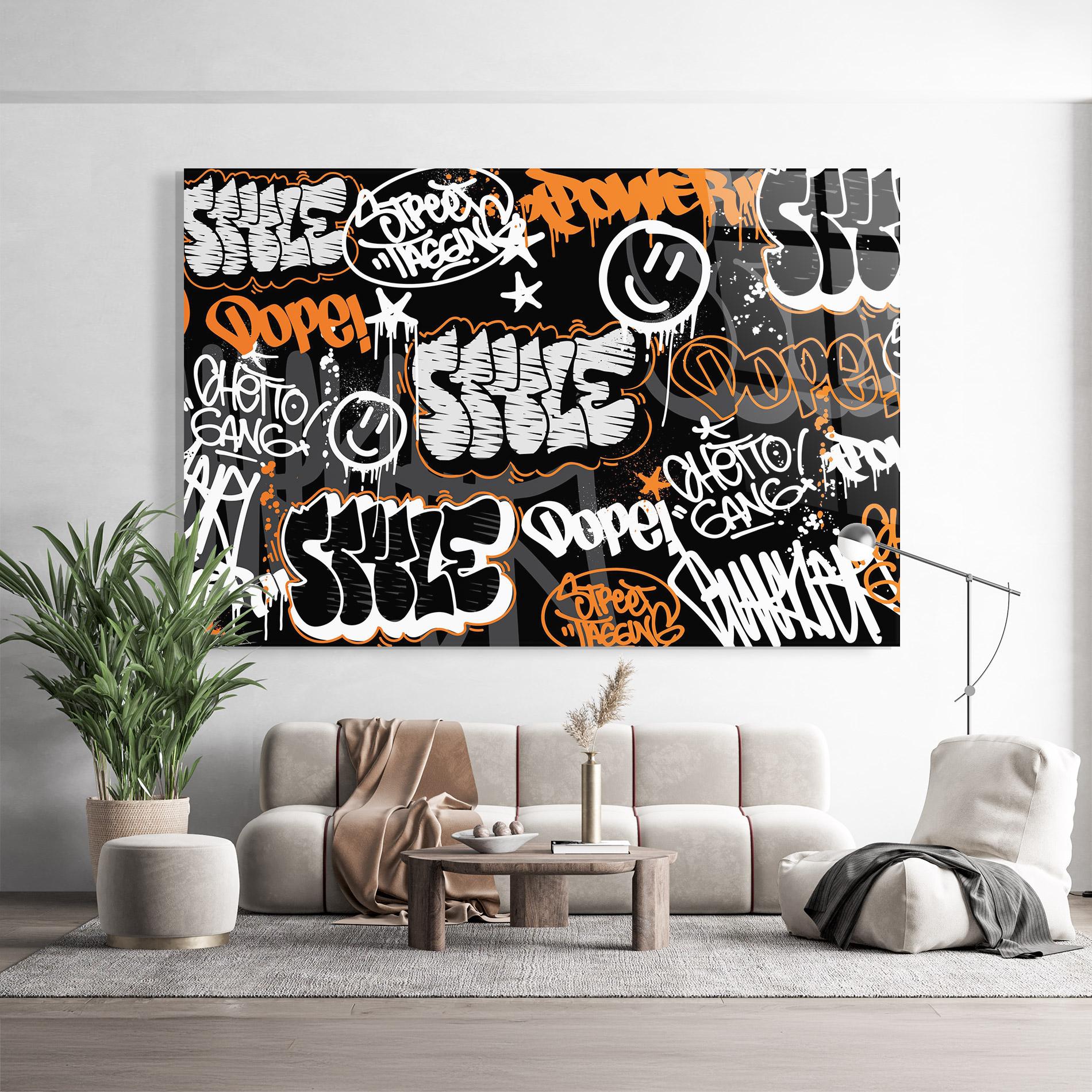 Obraz na Szkle Orange Black Graffiti mockup 9