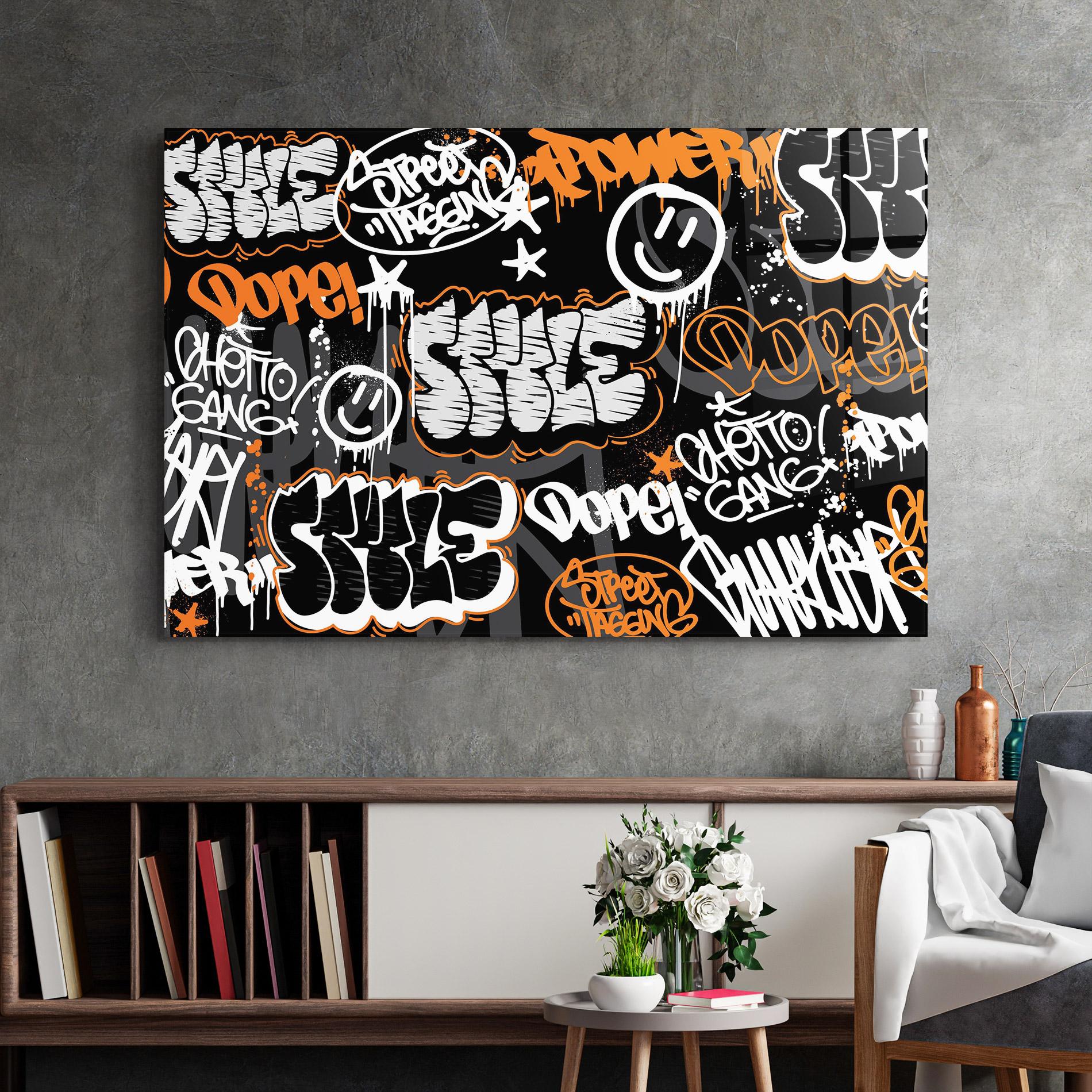 Obraz na Szkle Orange Black Graffiti mockup 2