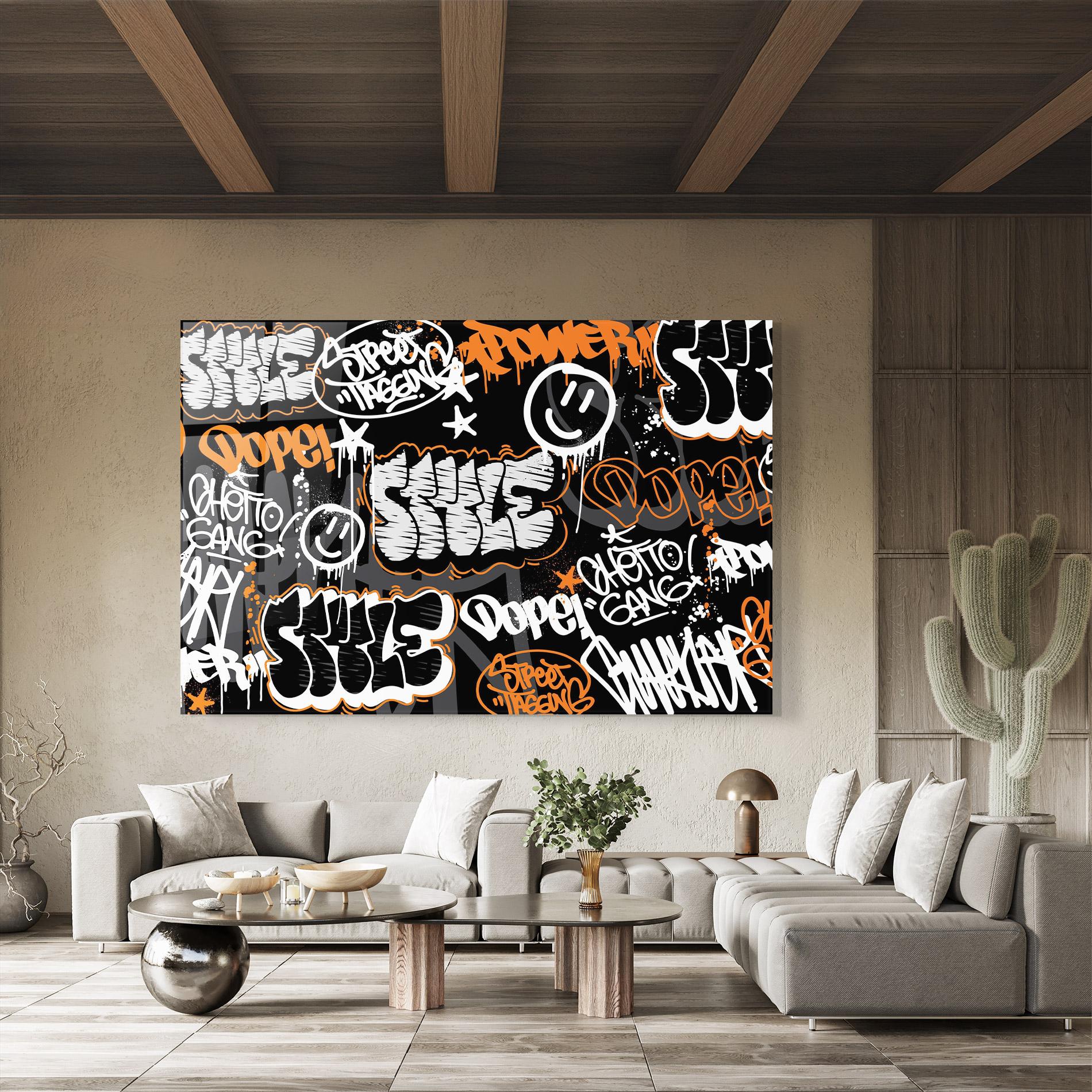 Obraz na Szkle Orange Black Graffiti mockup 8