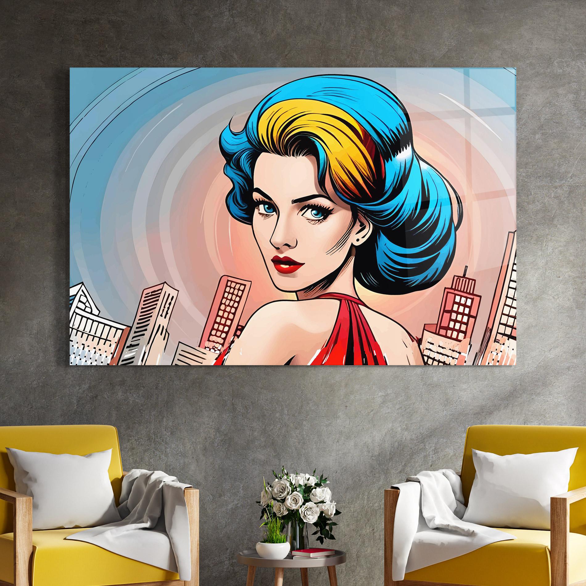 Obraz na Szkle Blue Yellow Pop Hair mockup 4