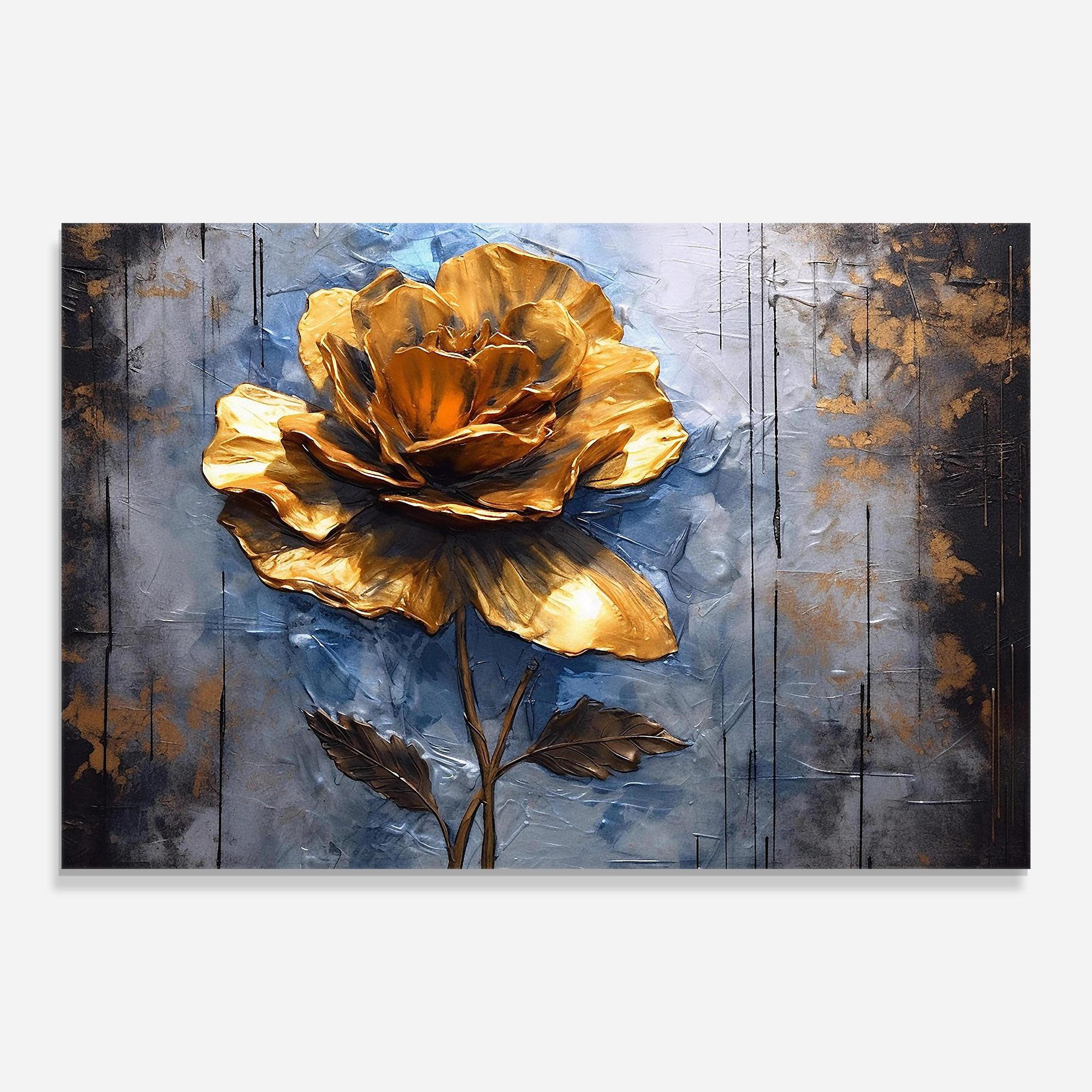 Obraz na Szkle Golden Rose Art On Blue mockup 0