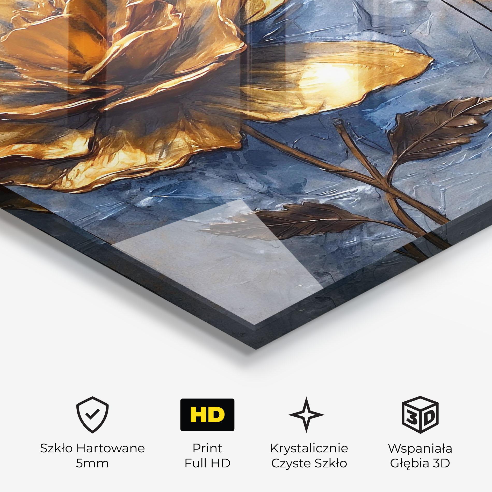 Obraz na Szkle Golden Rose Art On Blue mockup 3