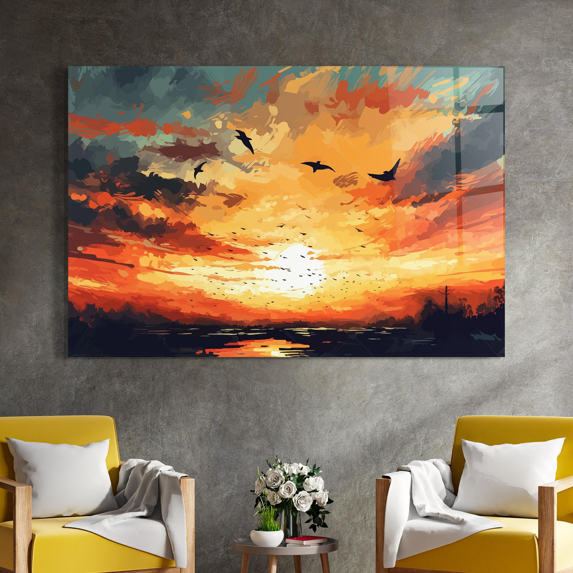 Obraz na Szkle Blue Sunset Birds mockup 4