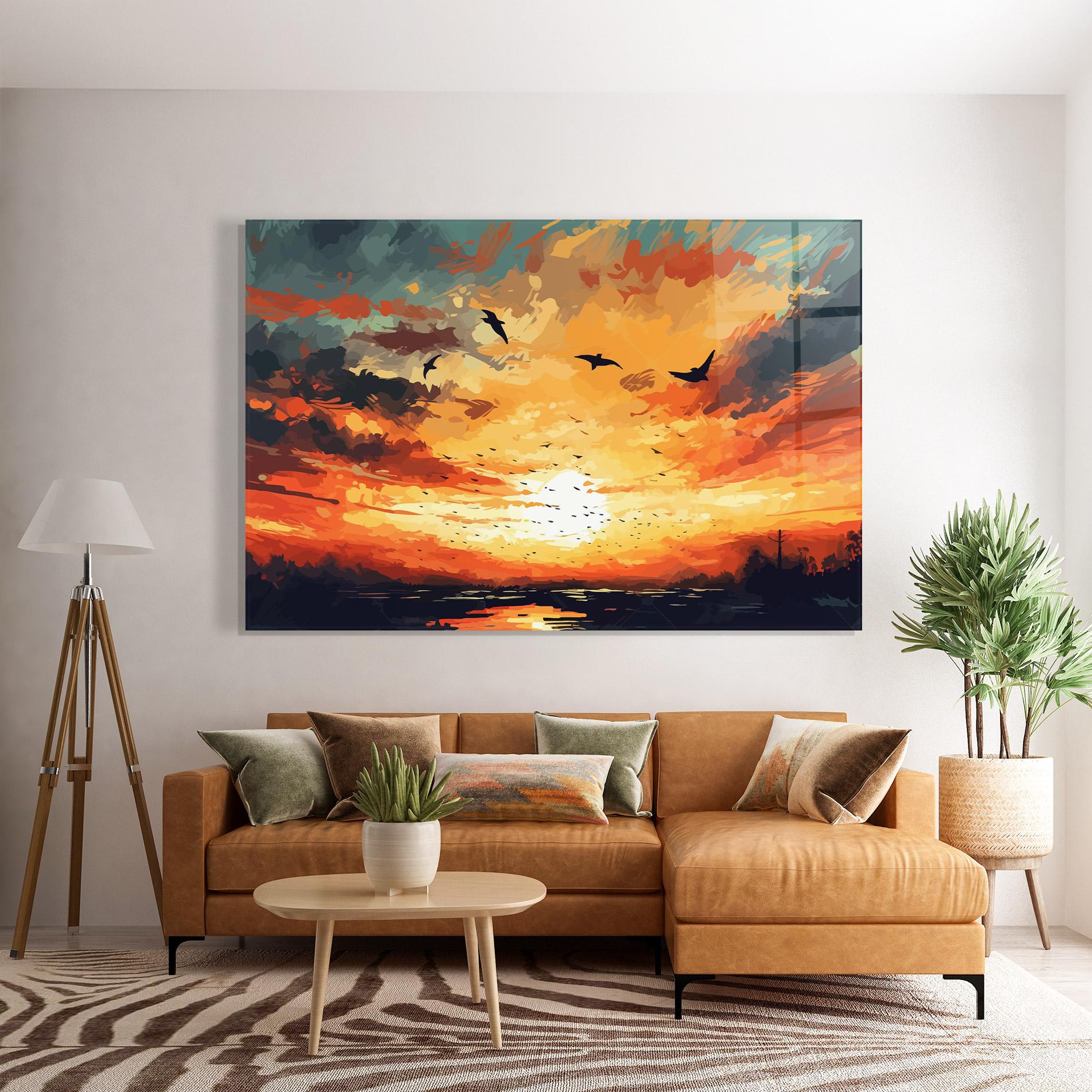 Obraz na Szkle Blue Sunset Birds mockup 7