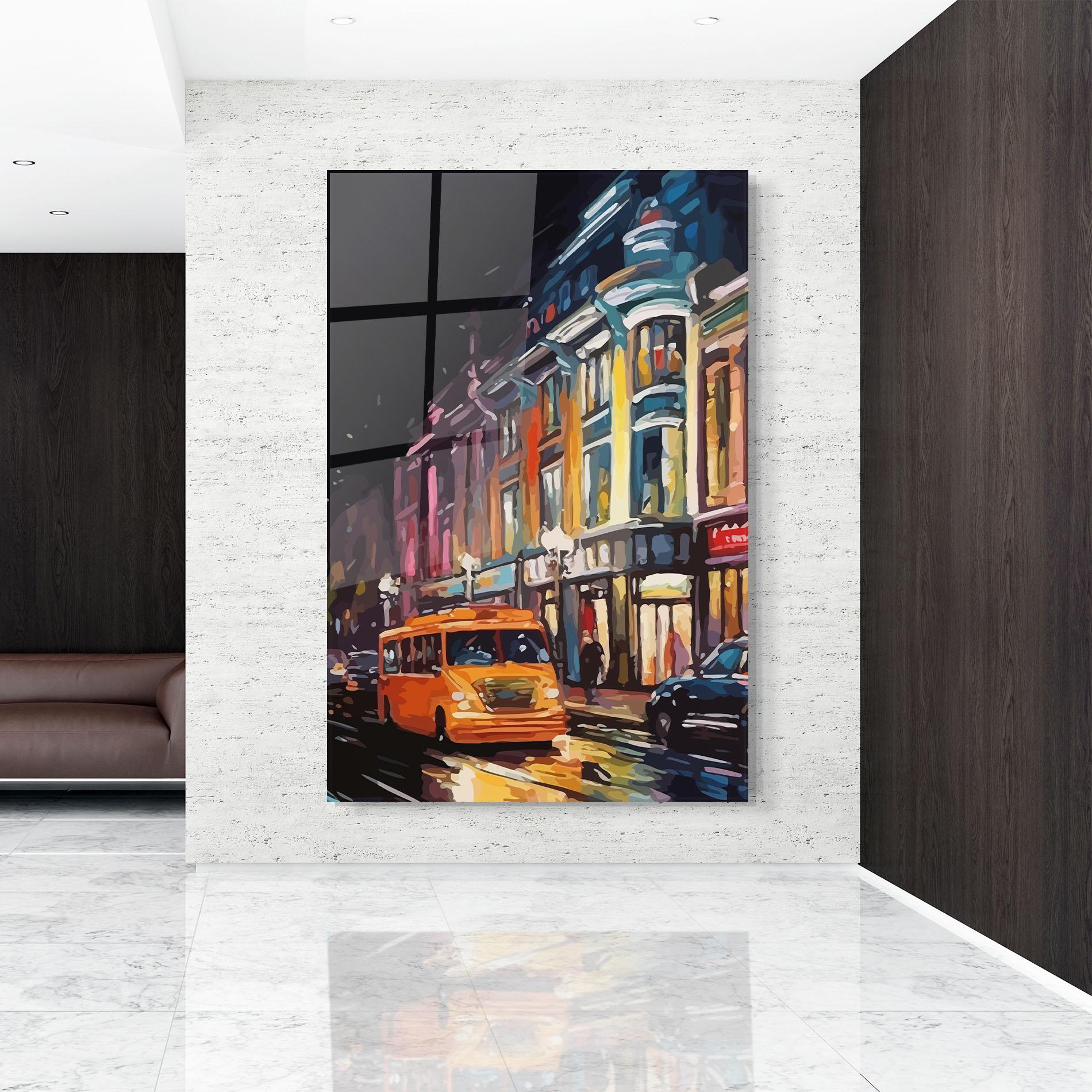 Obraz na Szkle Yellow Car City Art mockup 9