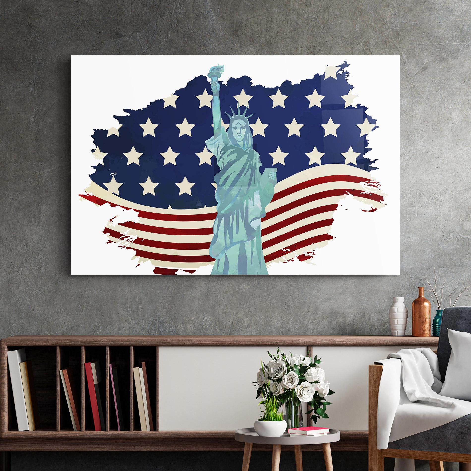 Obraz na Szkle Usa Flag Statue mockup 2