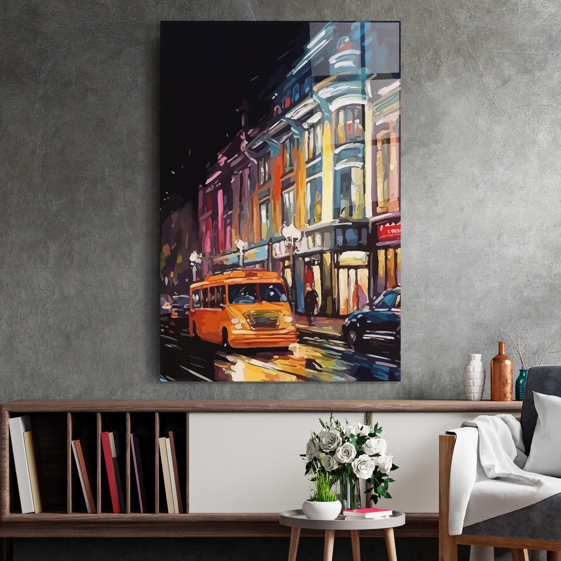 Obraz na Szkle Yellow Car City Art mockup 2