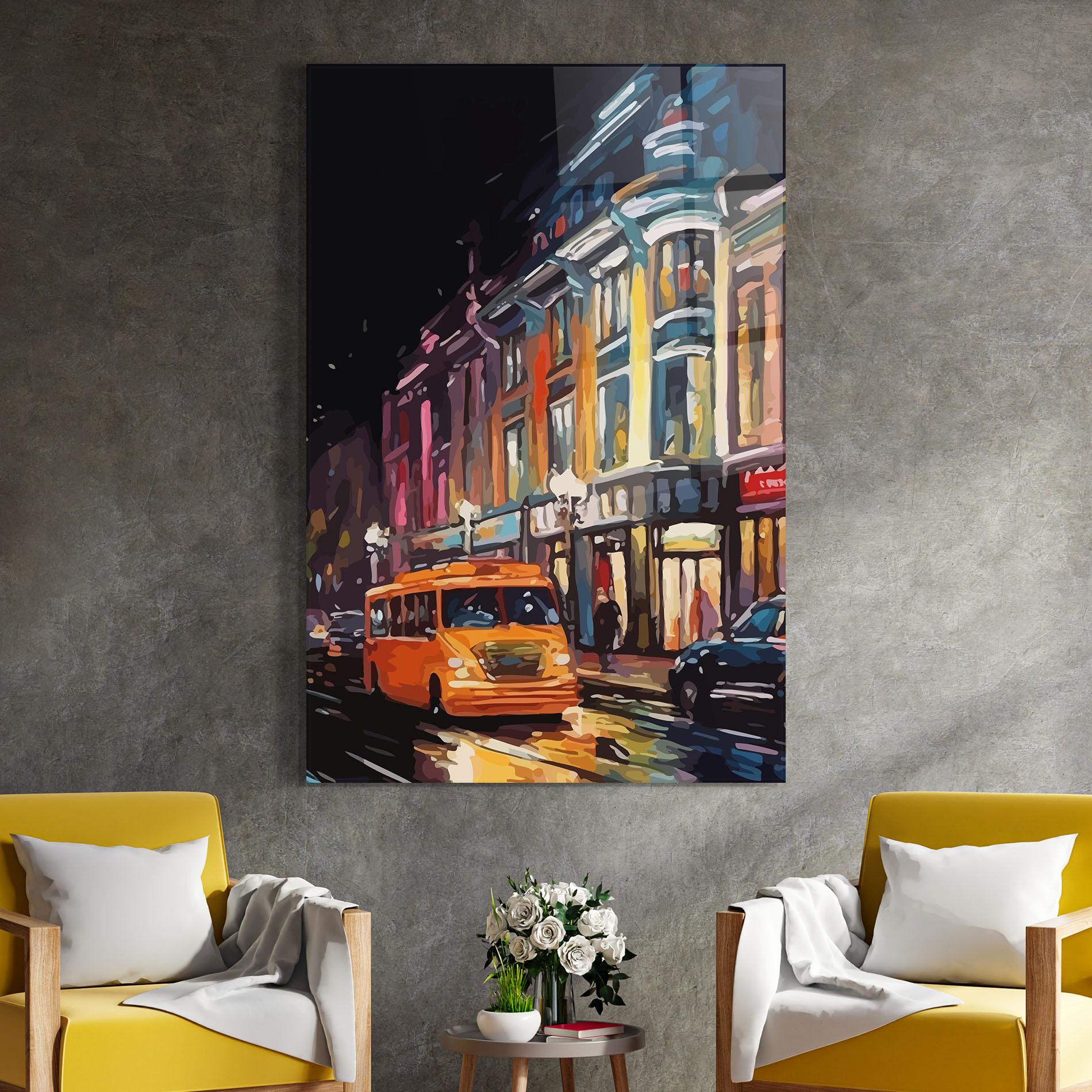 Obraz na Szkle Yellow Car City Art mockup 4