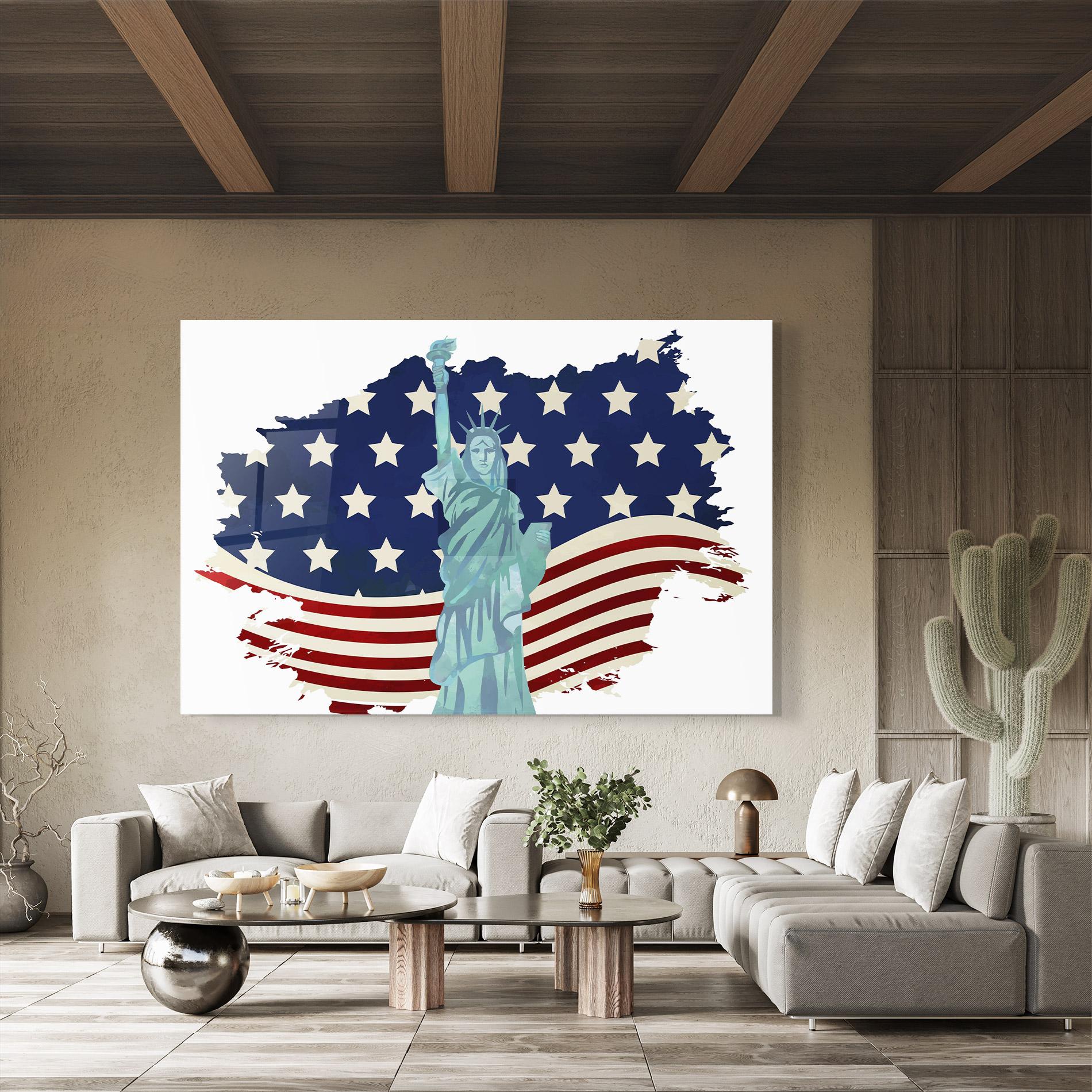 Obraz na Szkle Usa Flag Statue mockup 8