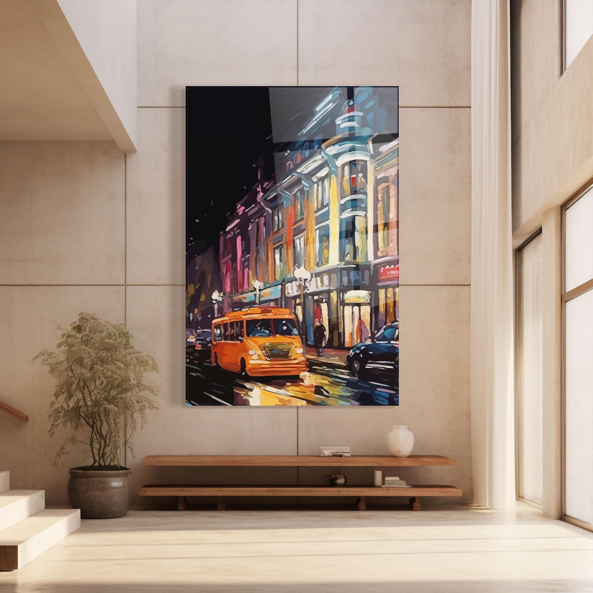 Obraz na Szkle Yellow Car City Art mockup 8