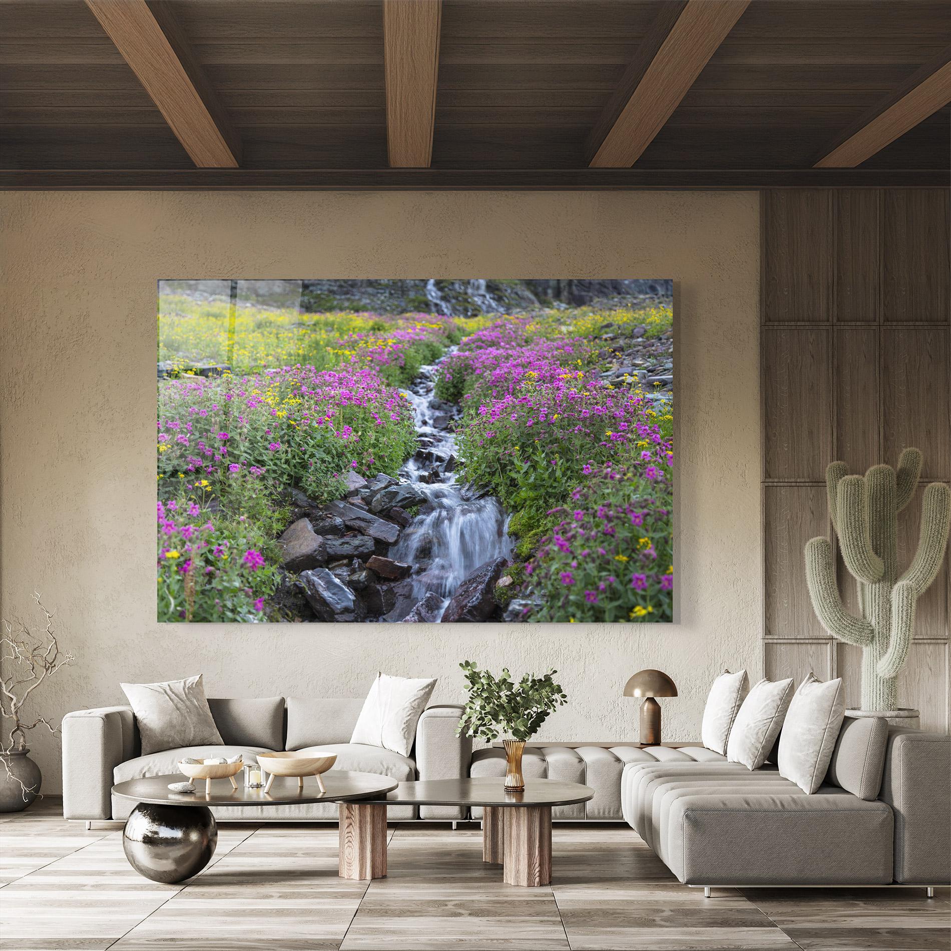 Obraz na Szkle Purple Field Waterfall mockup 8