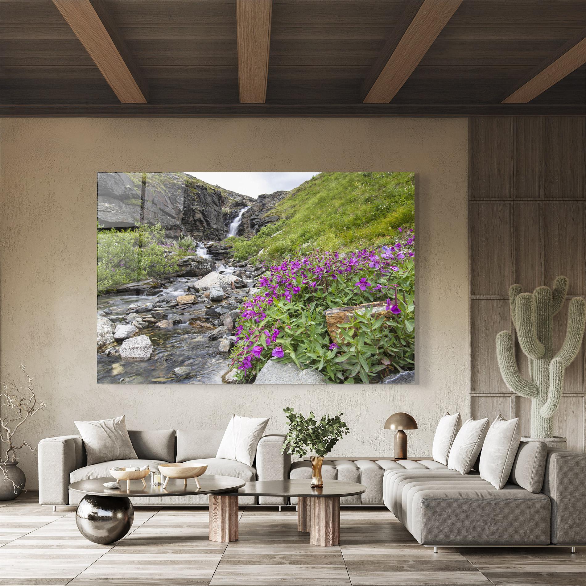 Obraz na Szkle Purple Flowers Waterfall mockup 8