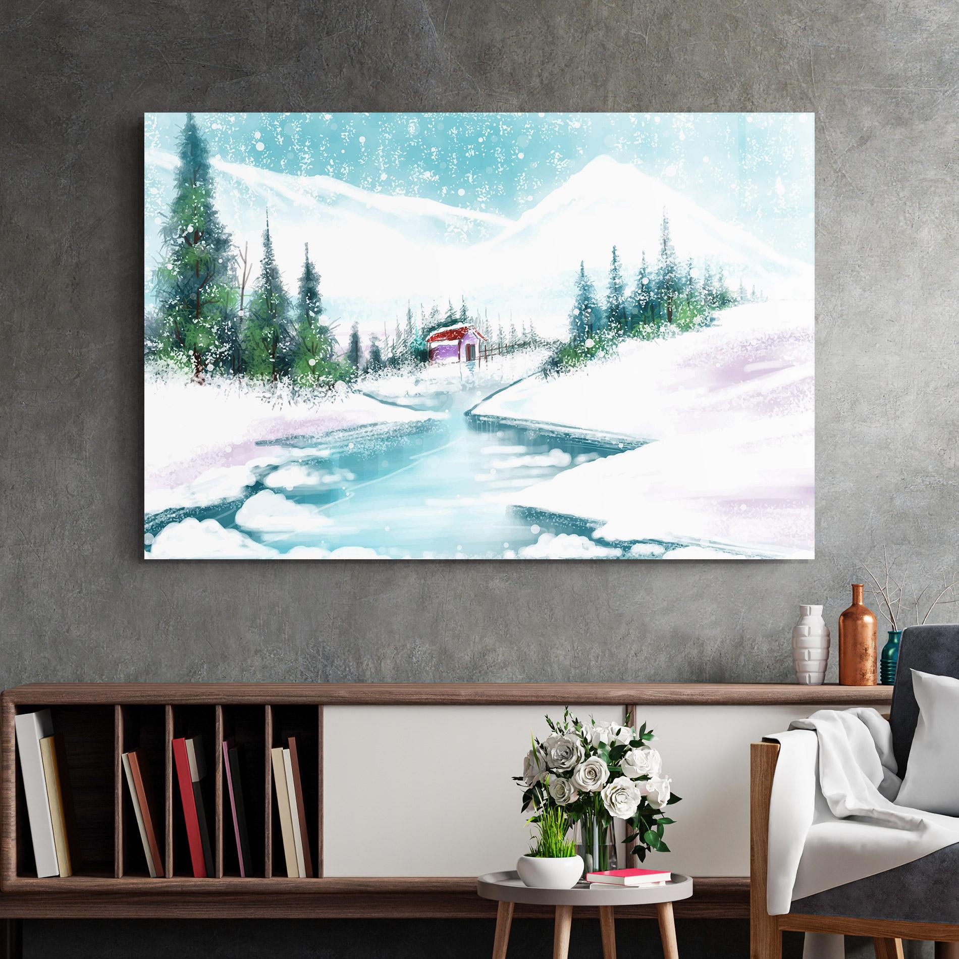 Obraz na Szkle Purple House Winter mockup 2